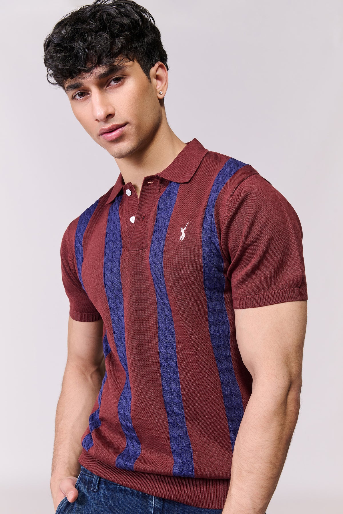 SNCC Navy Cable Stripe Knit Polo