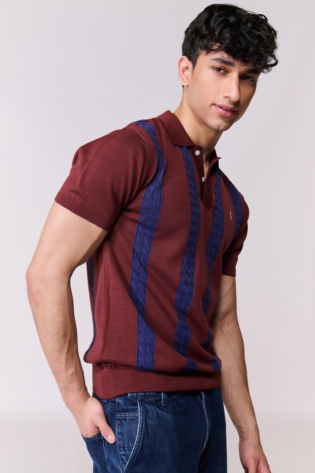 SNCC Navy Cable Stripe Knit Polo