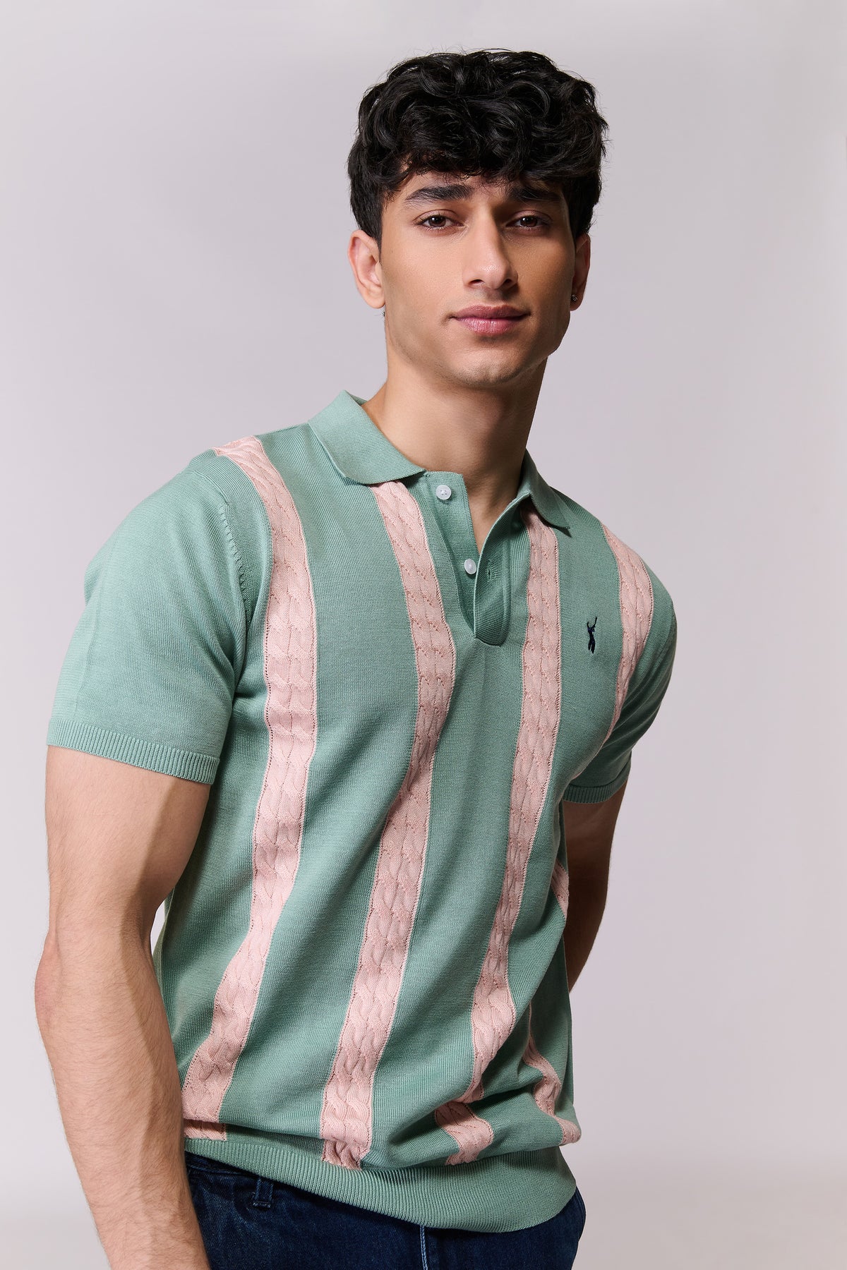 SNCC Jade Cable Stripe Knit Polo
