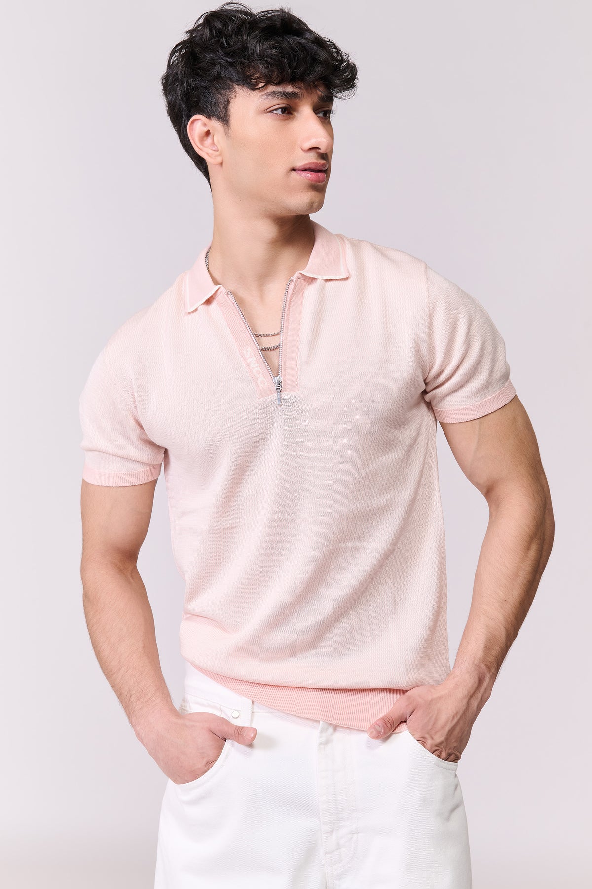 SNCC Pink Knit Zip Polo