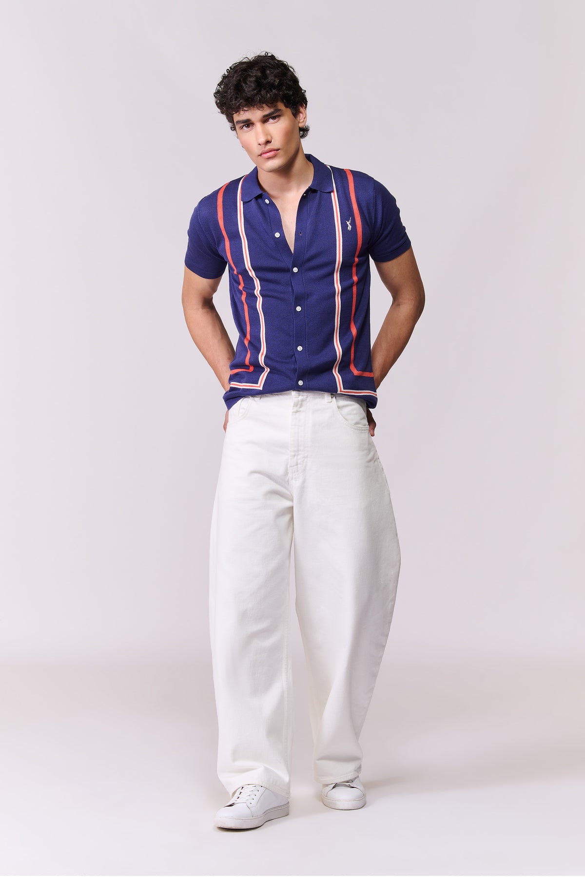 SNCC Navy Contrast Stripe Knit Shirt
