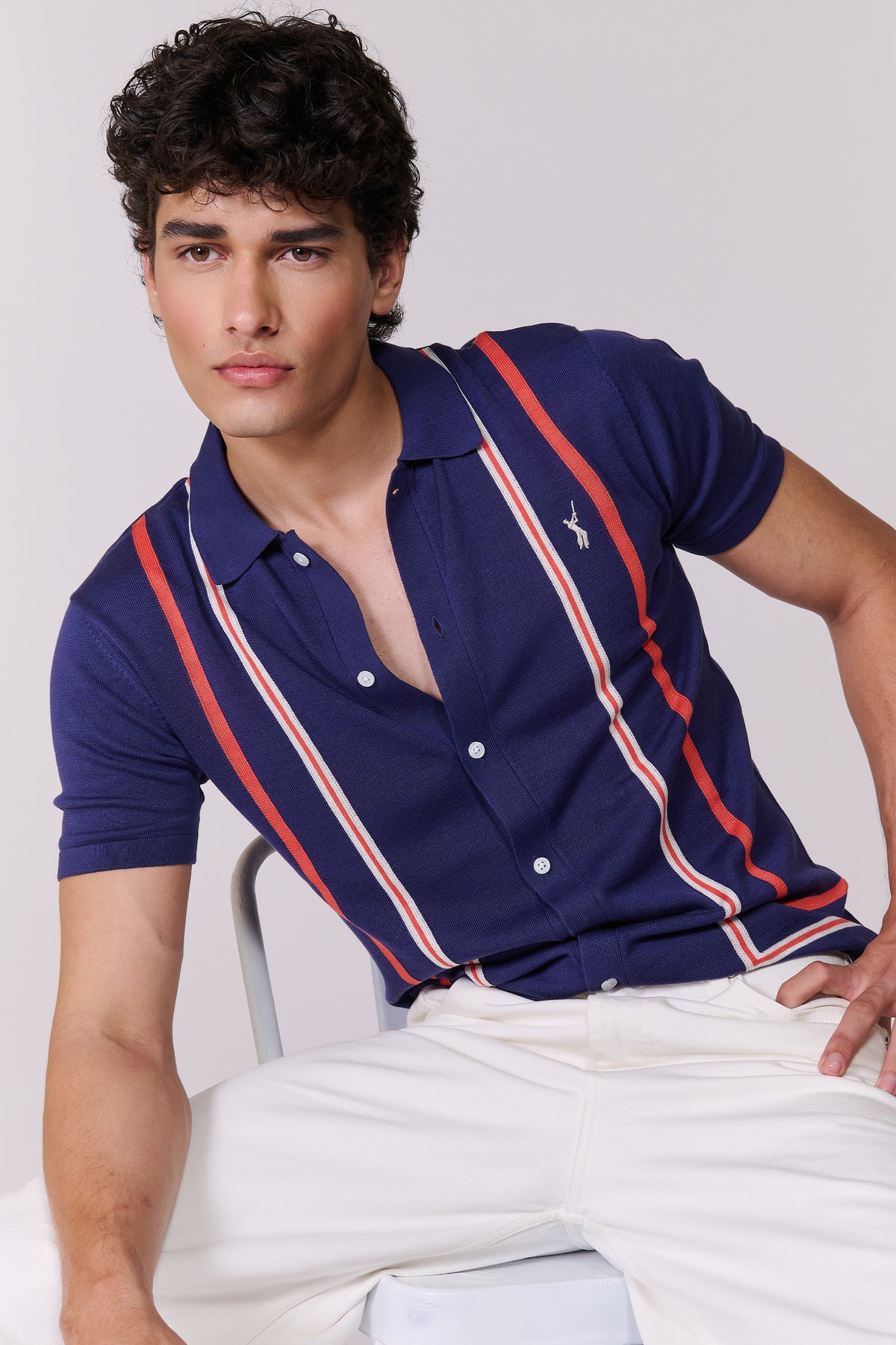 SNCC Navy Contrast Stripe Knit Shirt