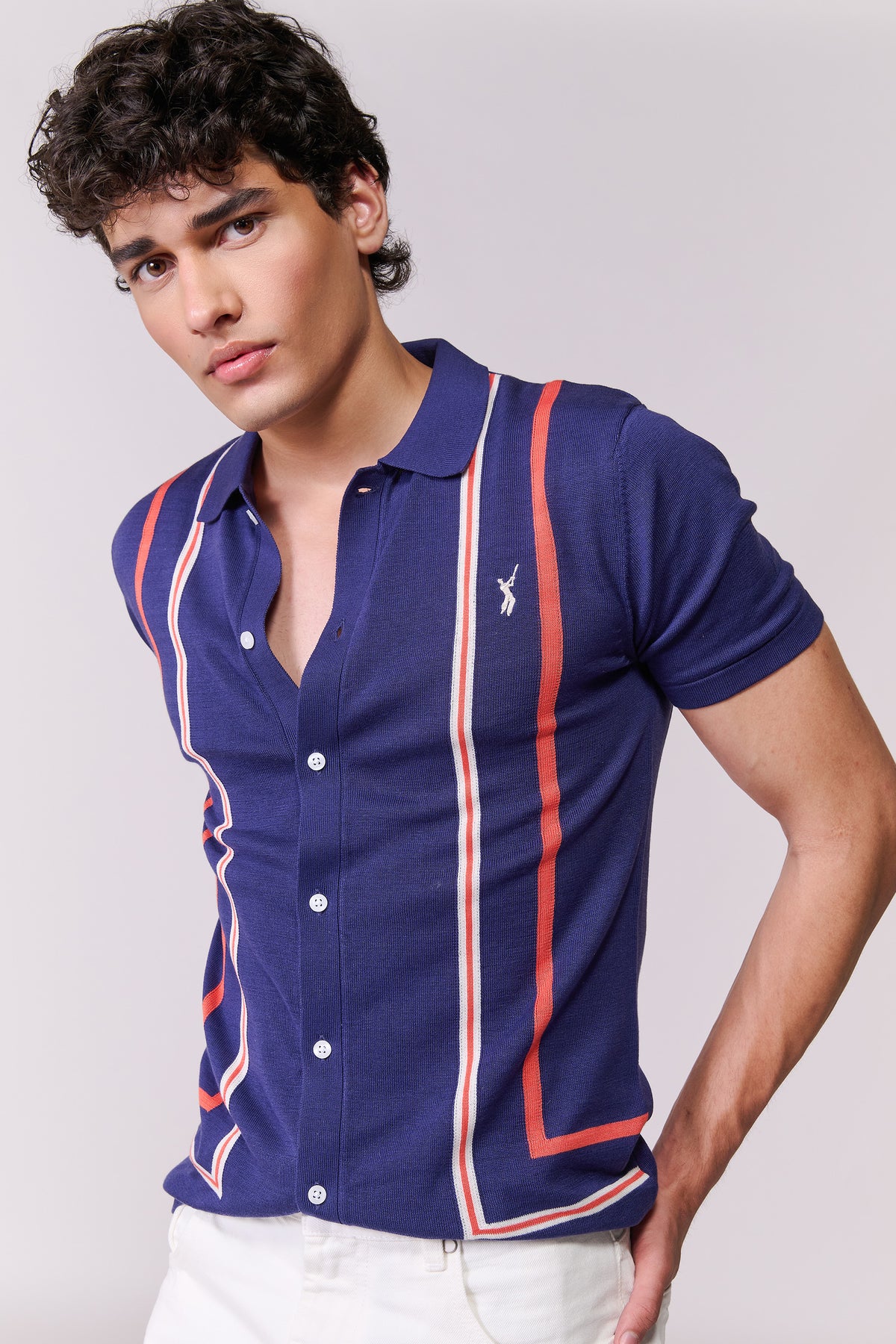 SNCC Navy Contrast Stripe Knit Shirt