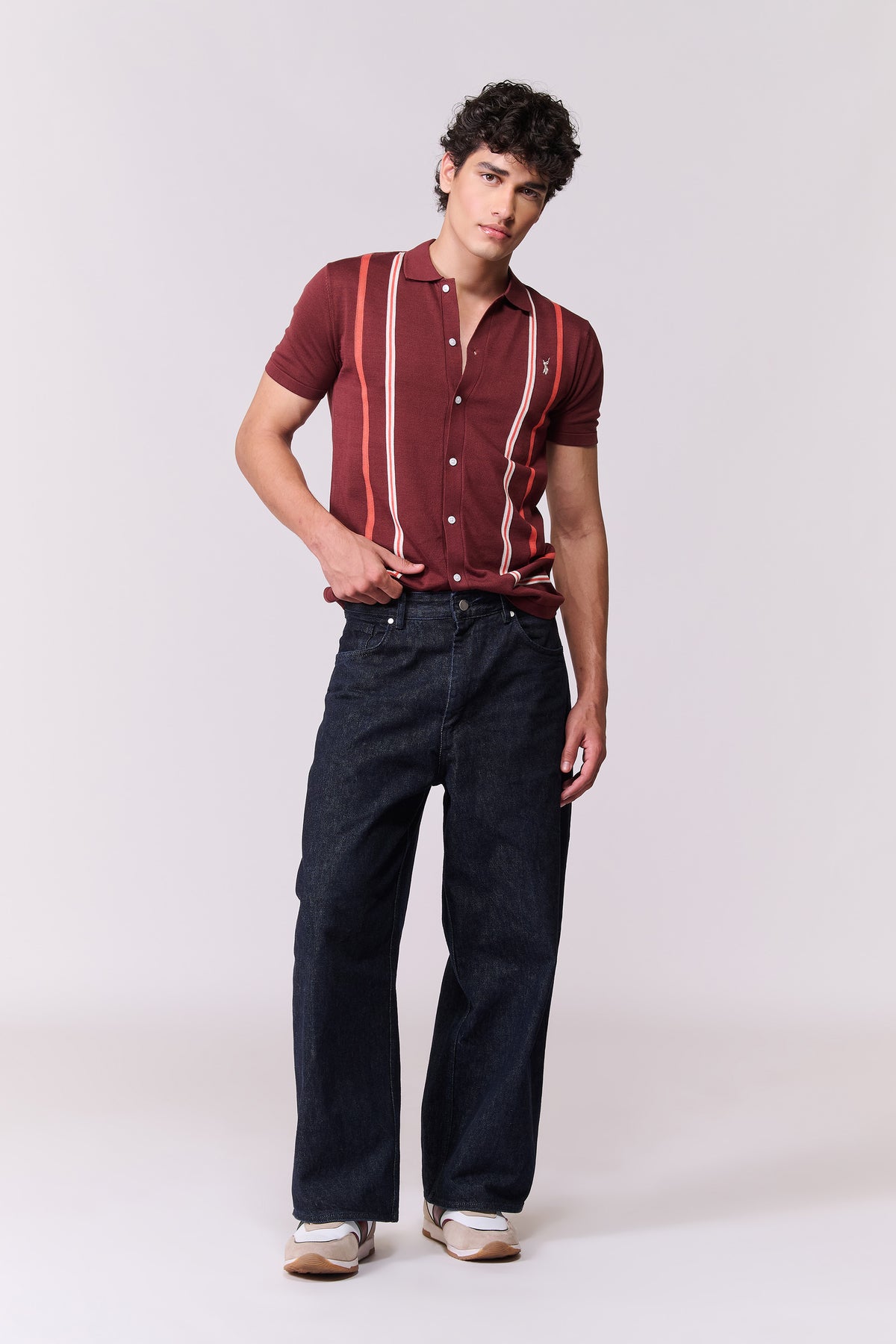 SNCC Cabernet Contrast Stripe Knit Shirt