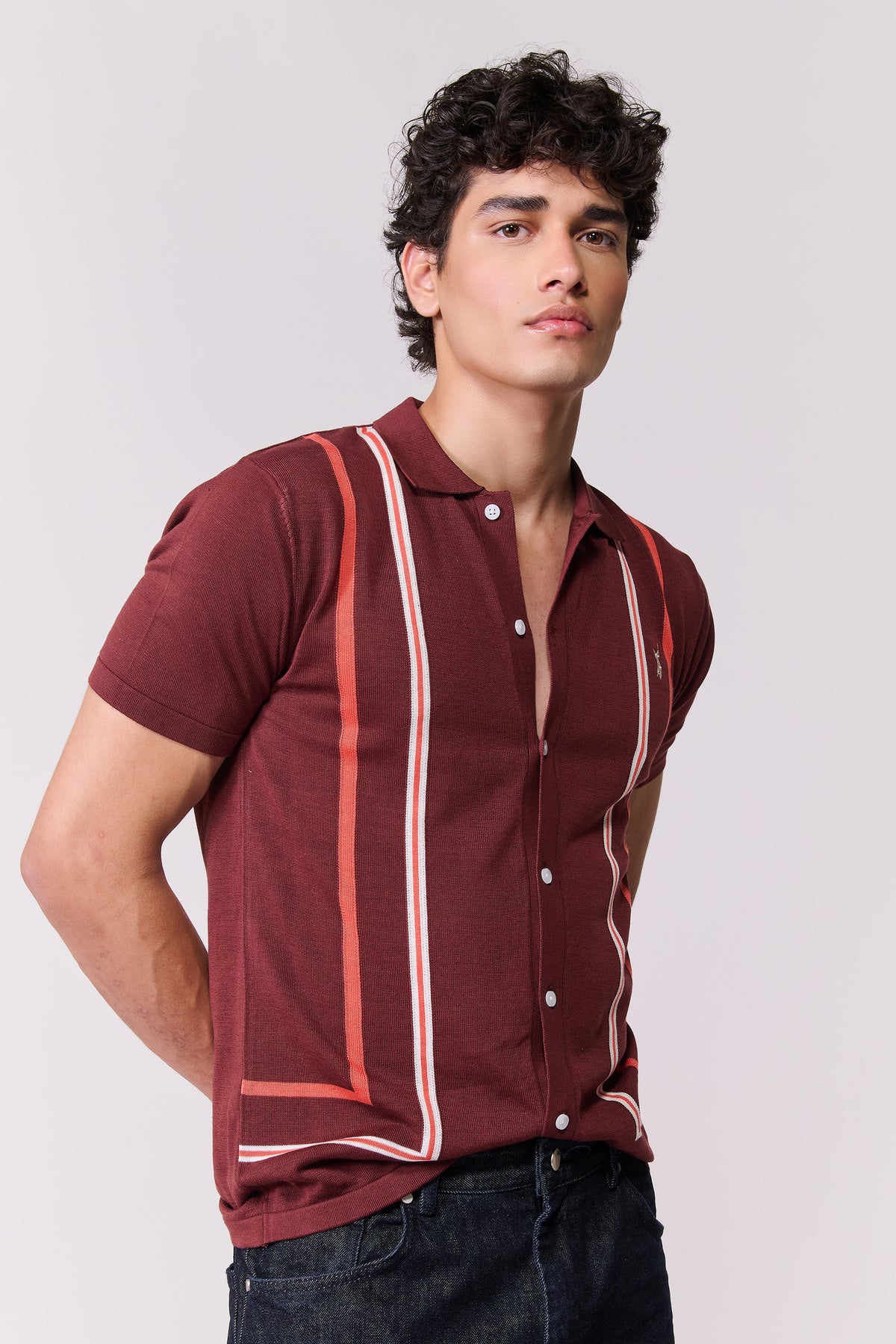 SNCC Cabernet Contrast Stripe Knit Shirt