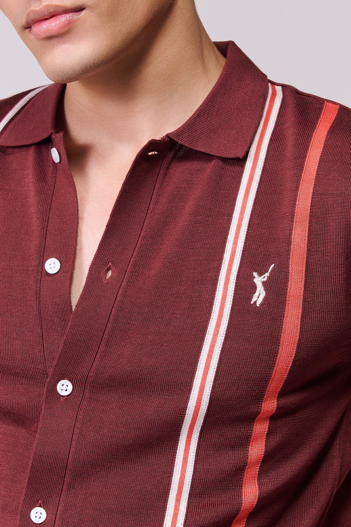 SNCC Cabernet Contrast Stripe Knit Shirt