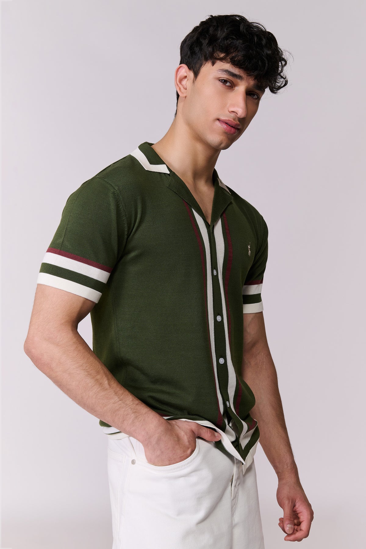 SNCC Olive Stripe Knit Shirt