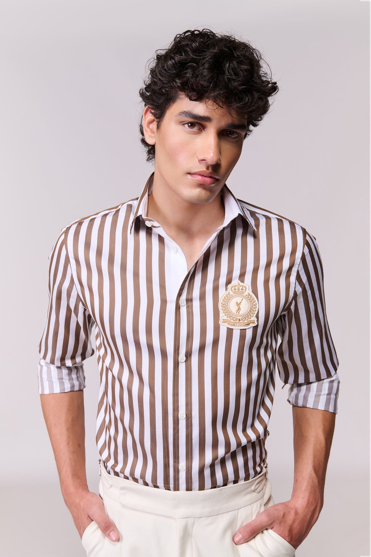 SNCC Brown Striped Shirt with Crest