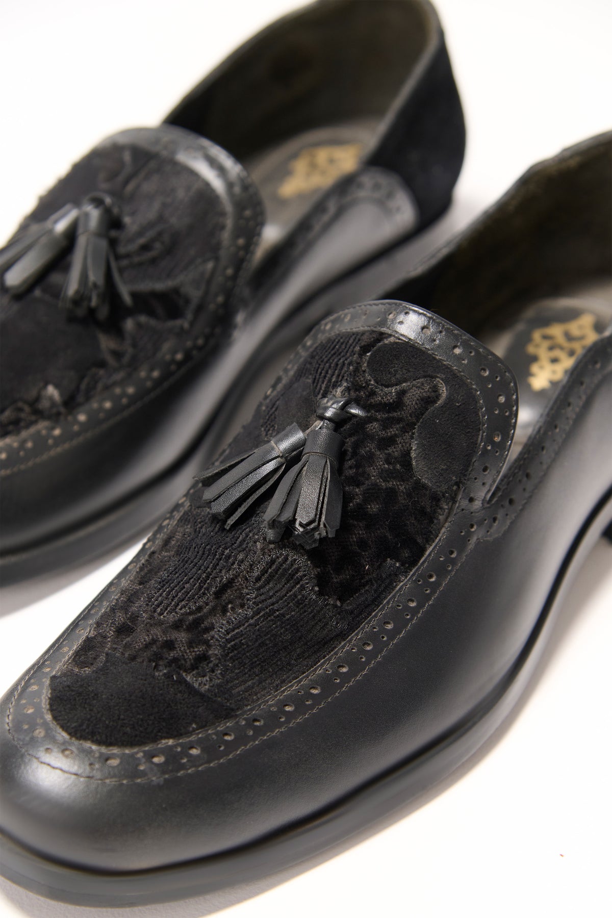 Black Textured Tassel Loafers