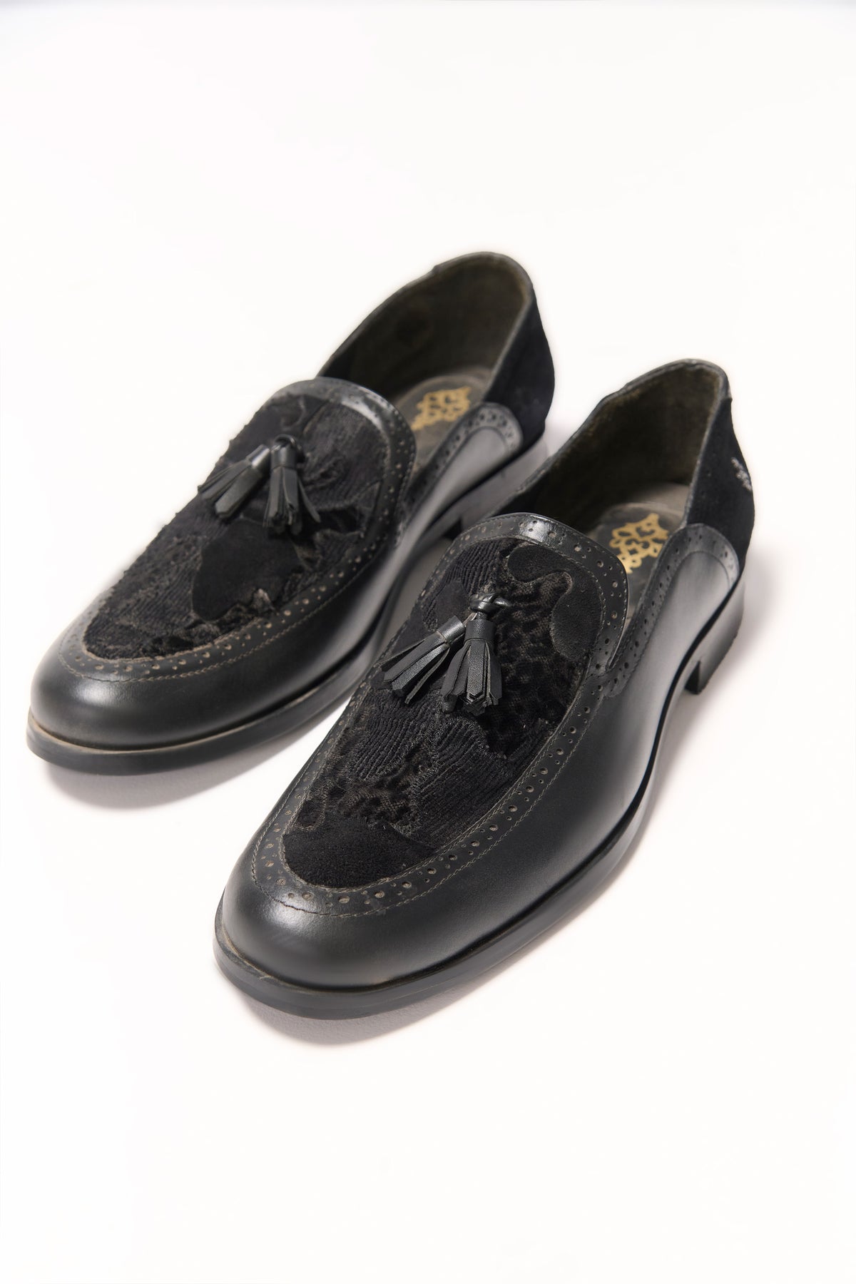 Black Textured Tassel Loafers