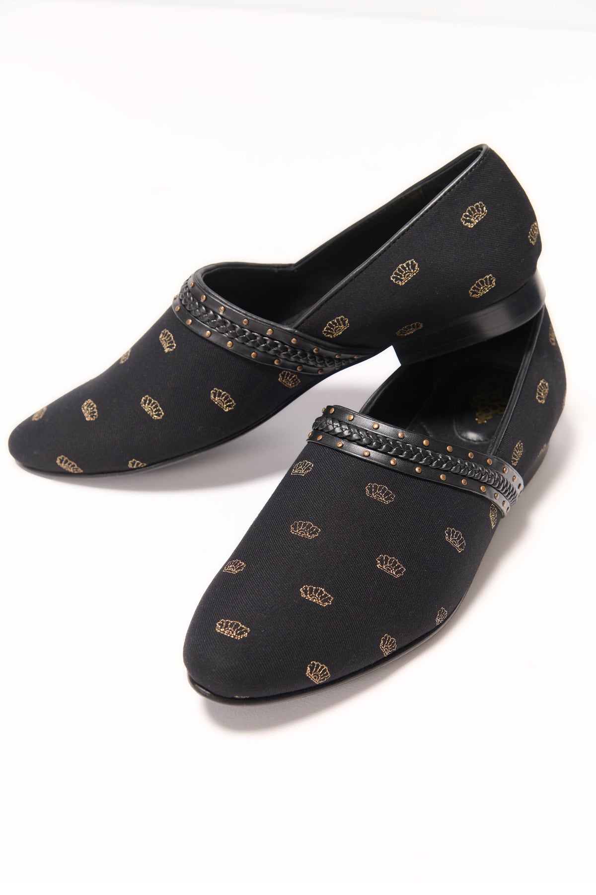Black Gold Motif Loafers