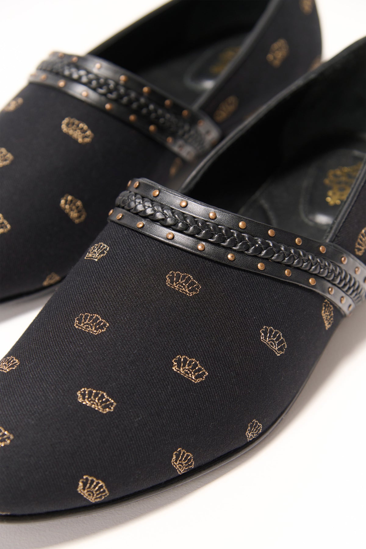 Black Gold Motif Loafers