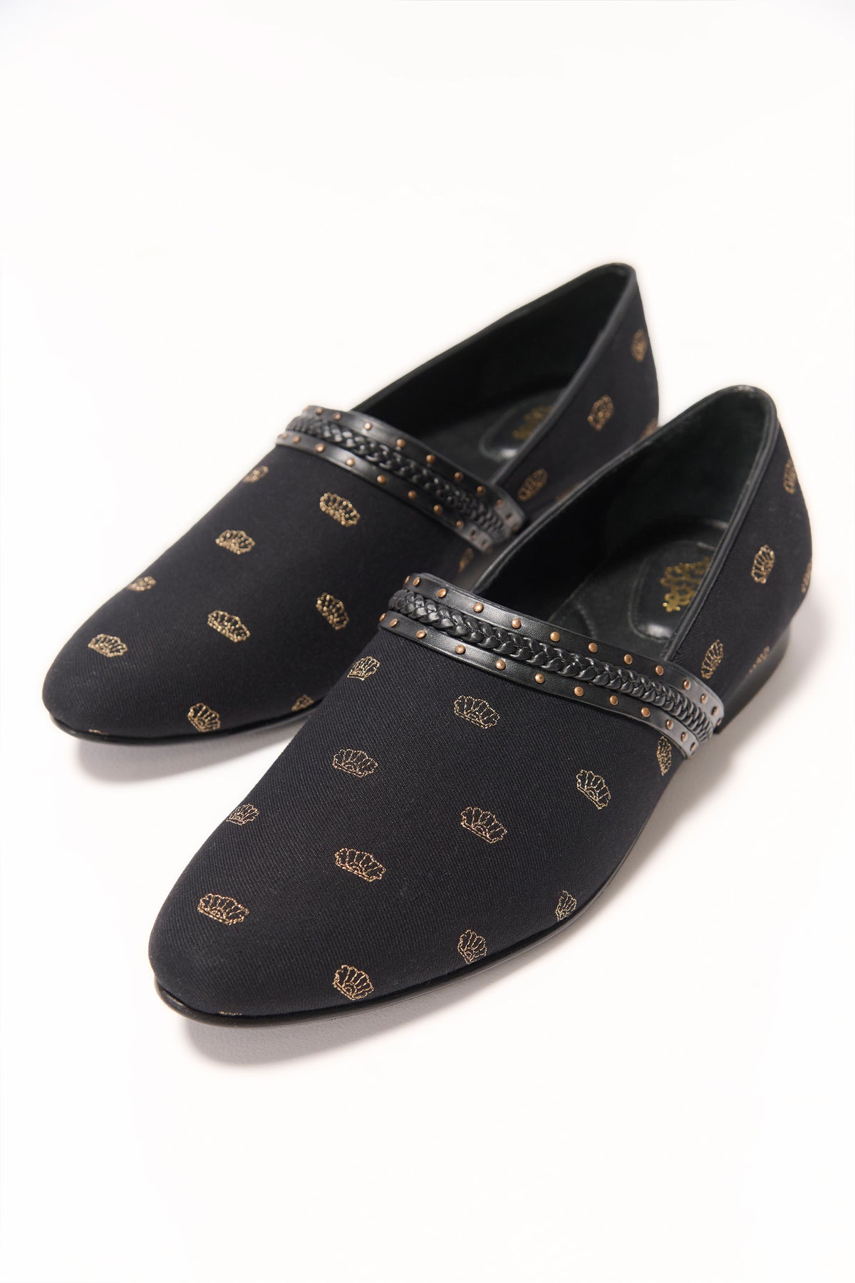 Black Gold Motif Loafers