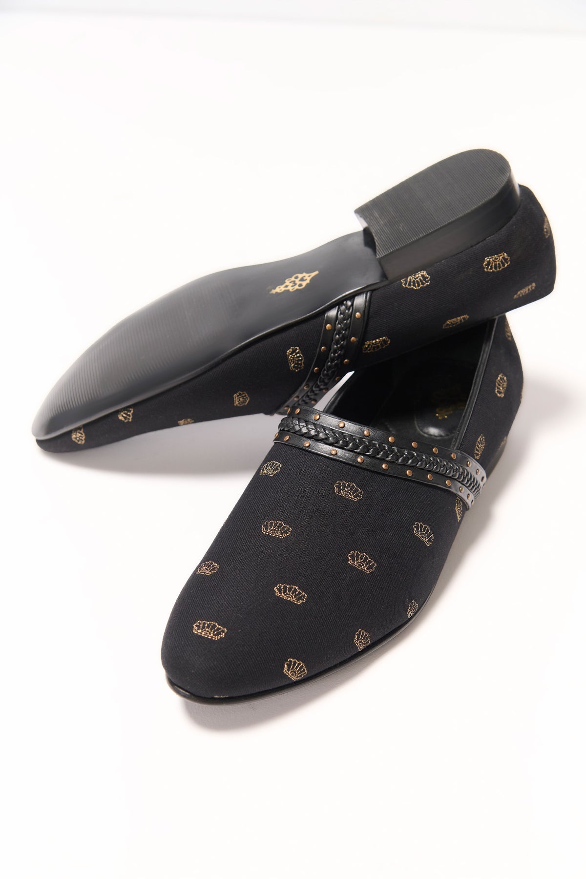 Black Gold Motif Loafers