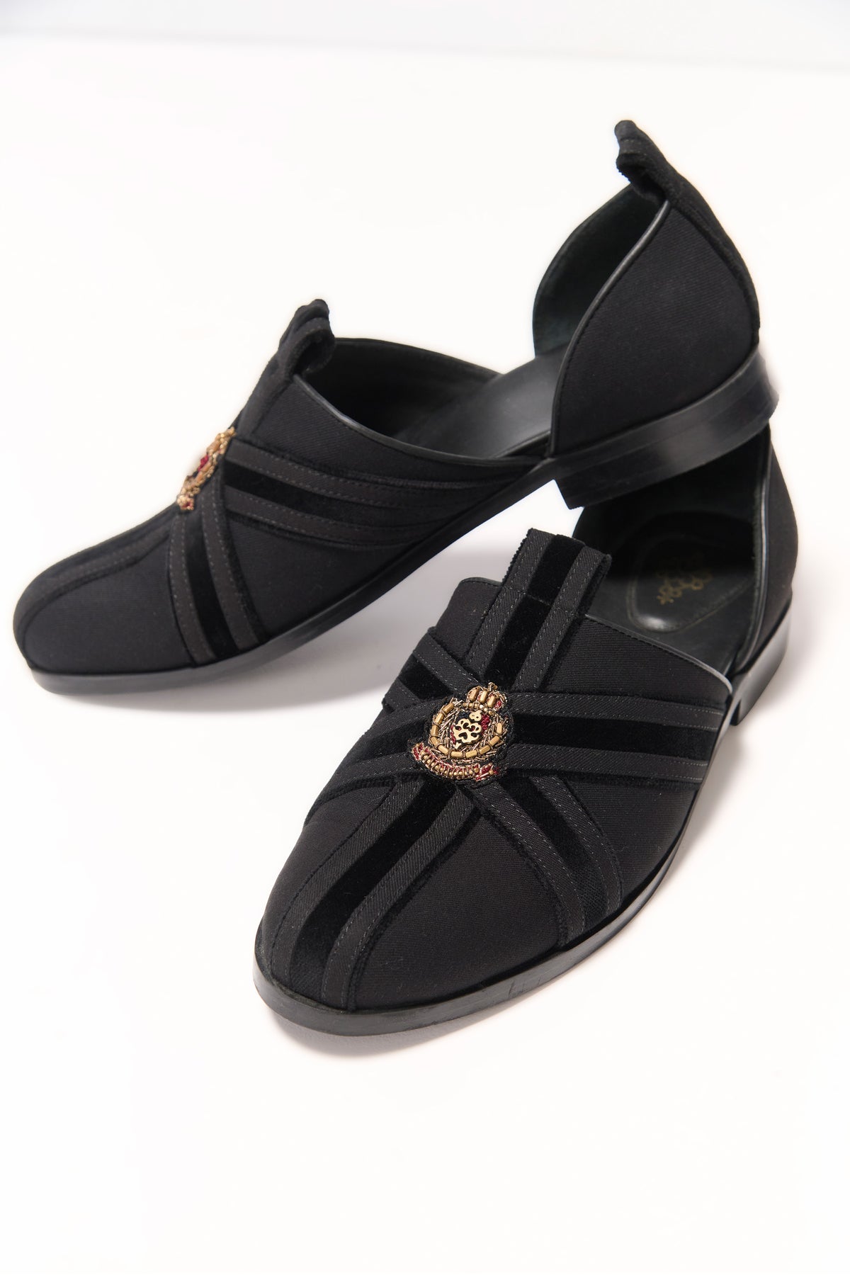Black Structured Crest Loafers