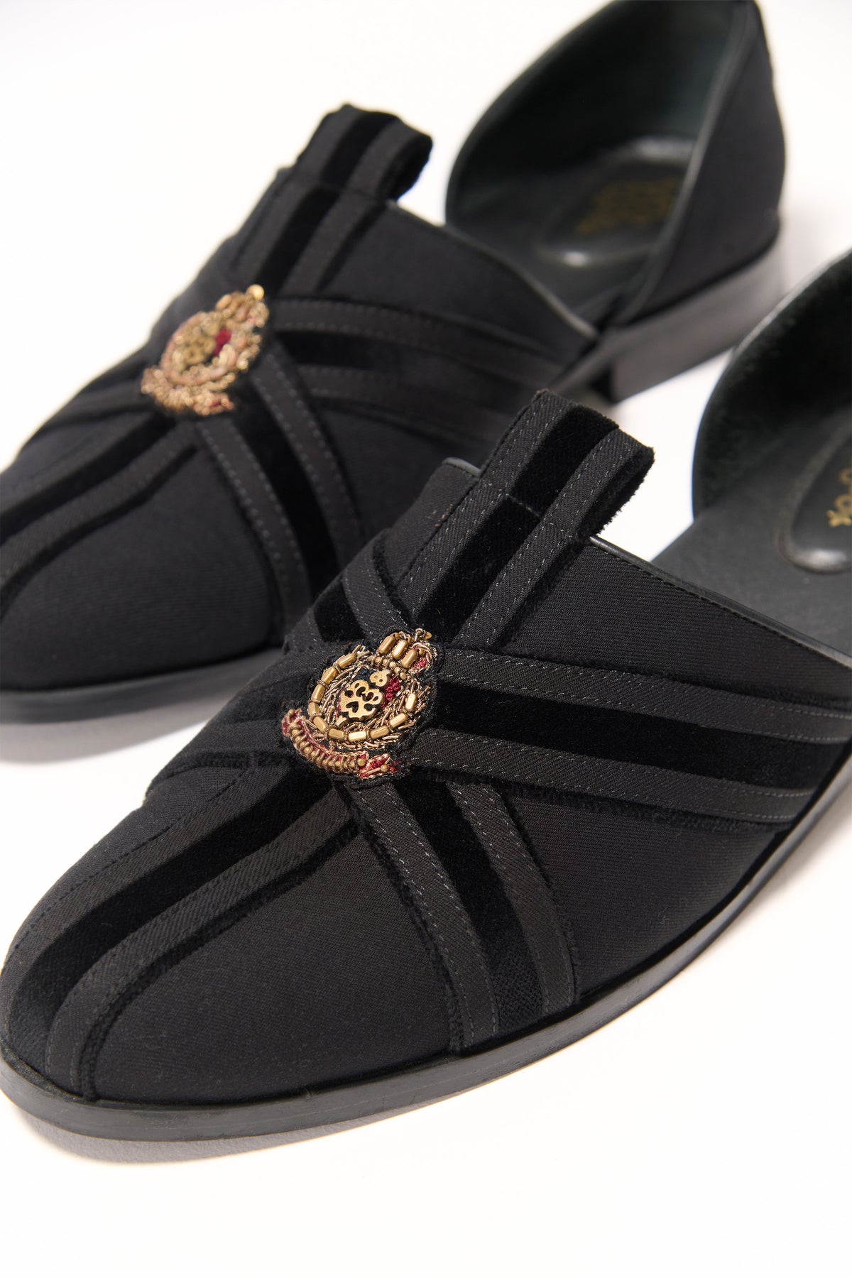 Black Structured Crest Loafers