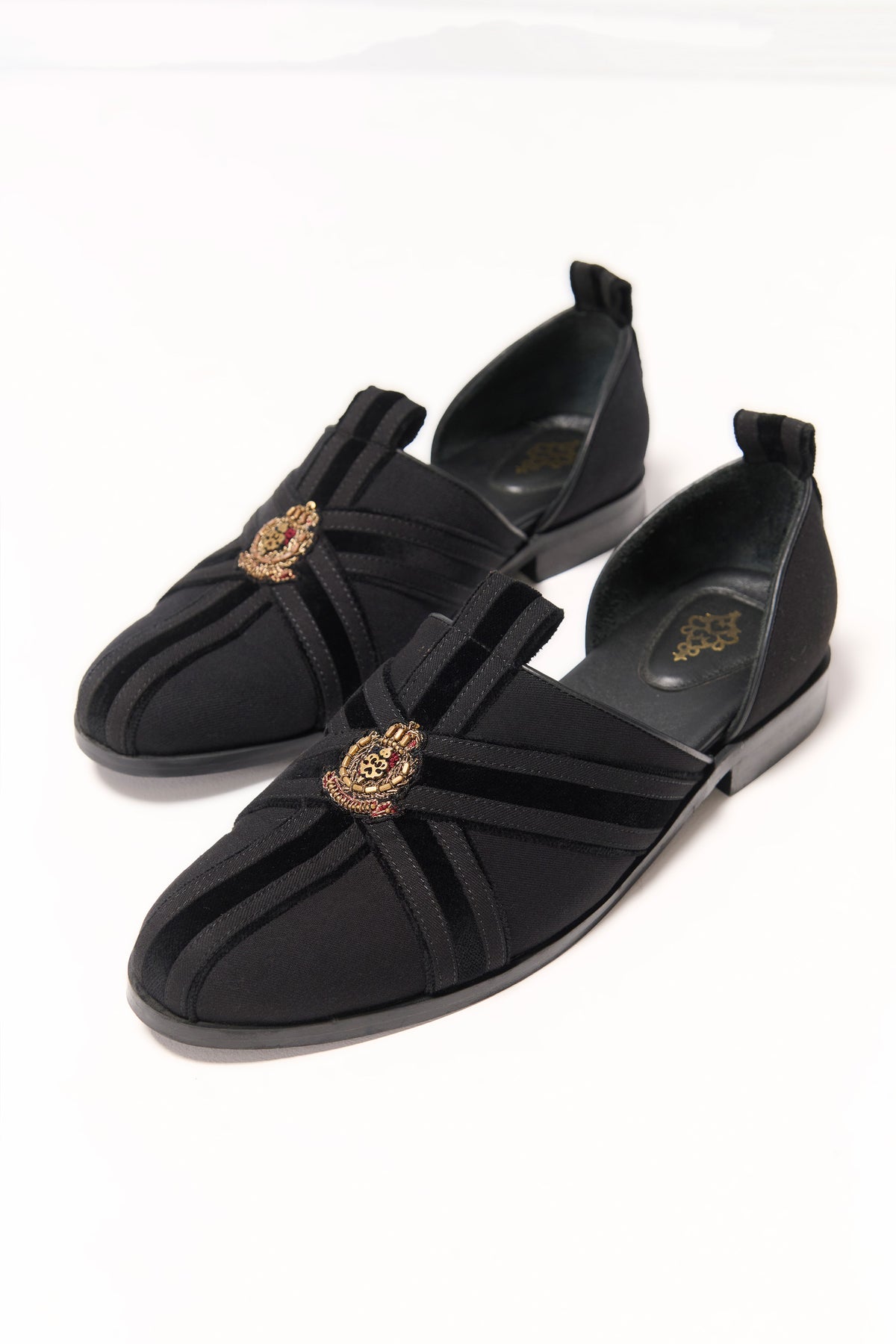 Black Structured Crest Loafers