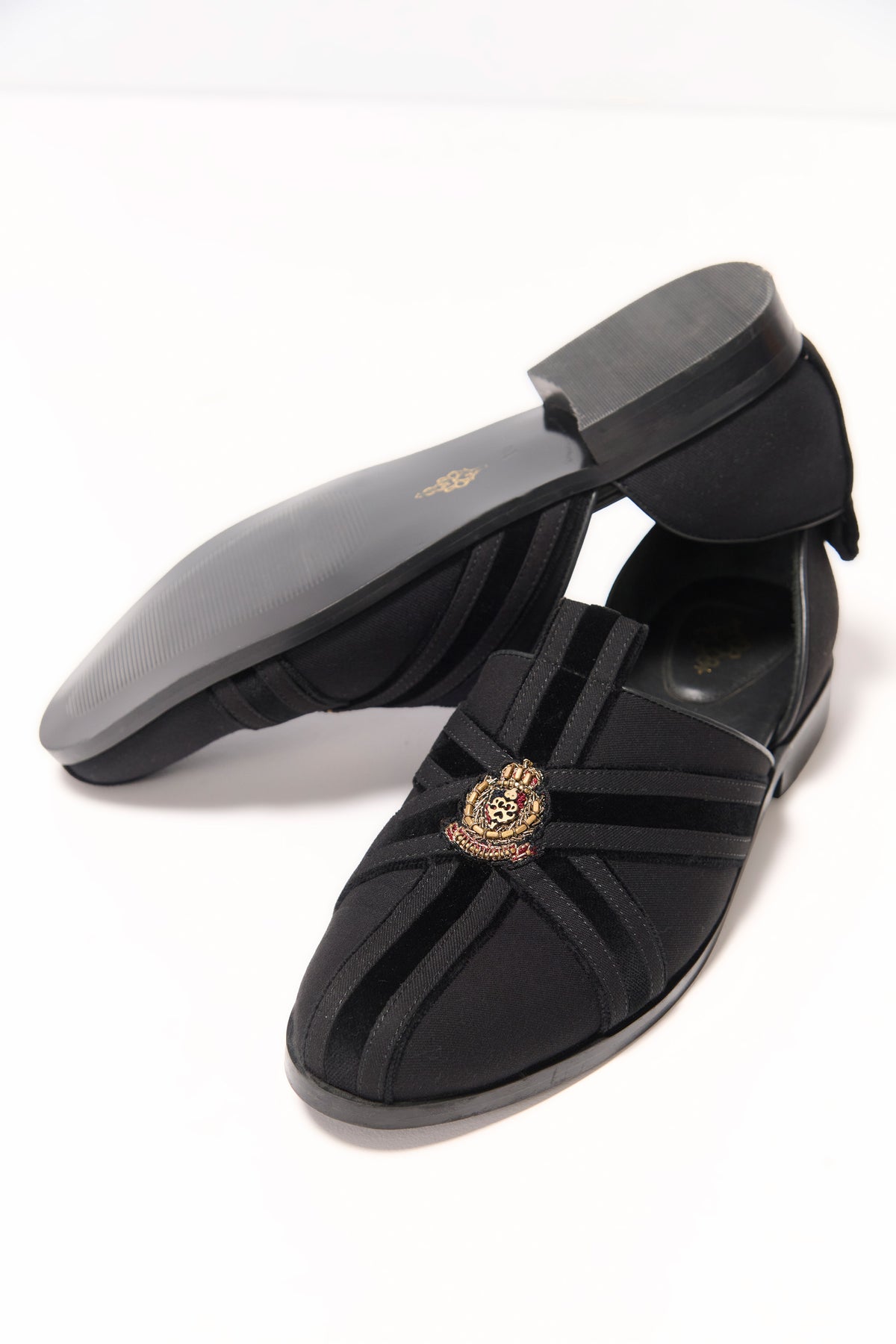 Black Structured Crest Loafers