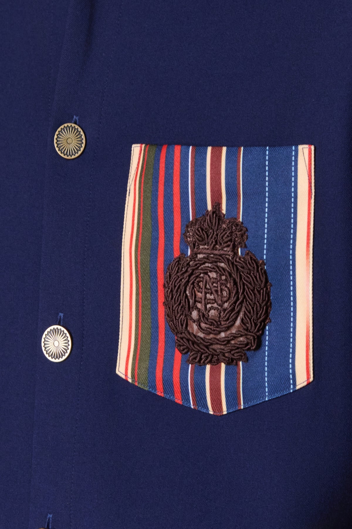 Navy Crest Stripe Pocket Kurta