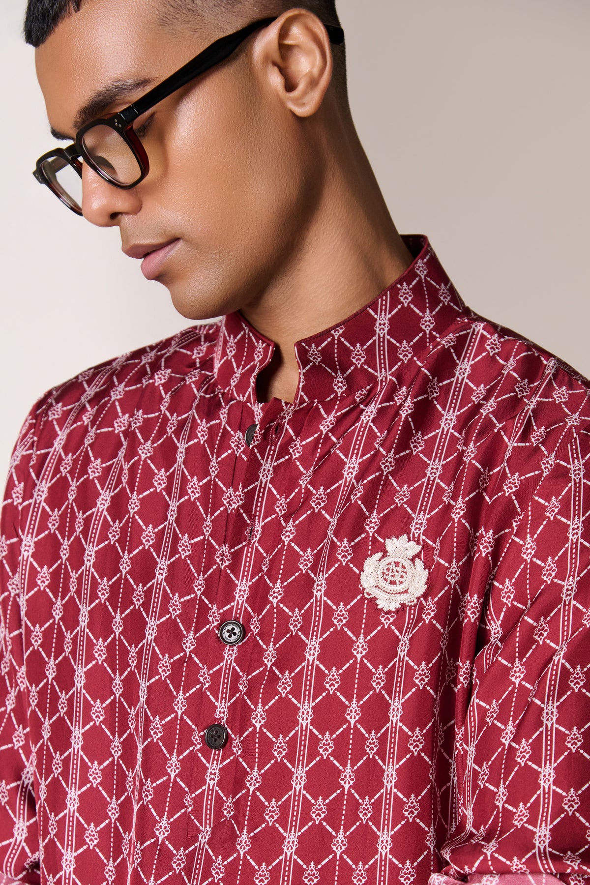 Cherry Silk Twill Adamas Printed Kurta
