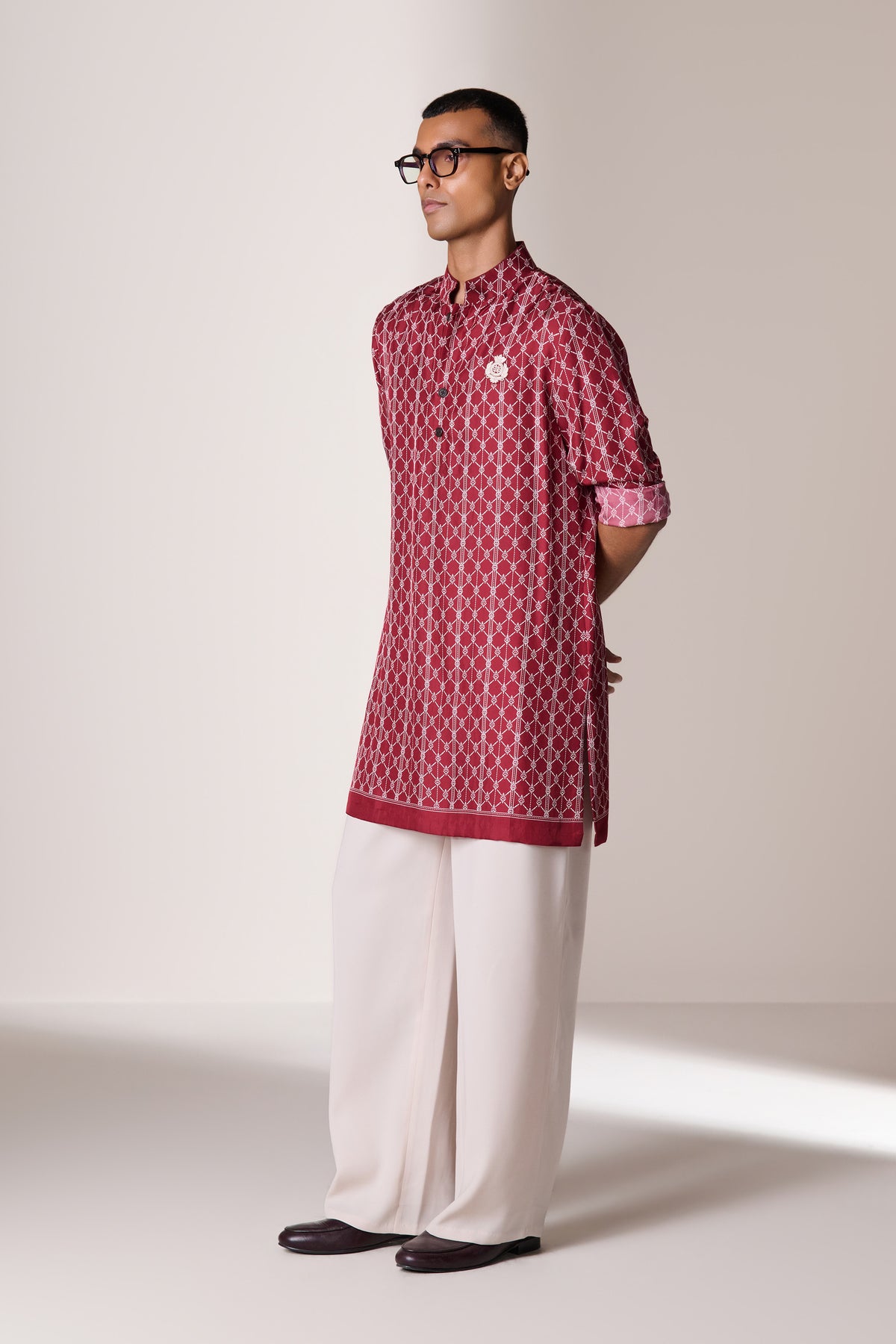 Cherry Silk Twill Adamas Printed Kurta