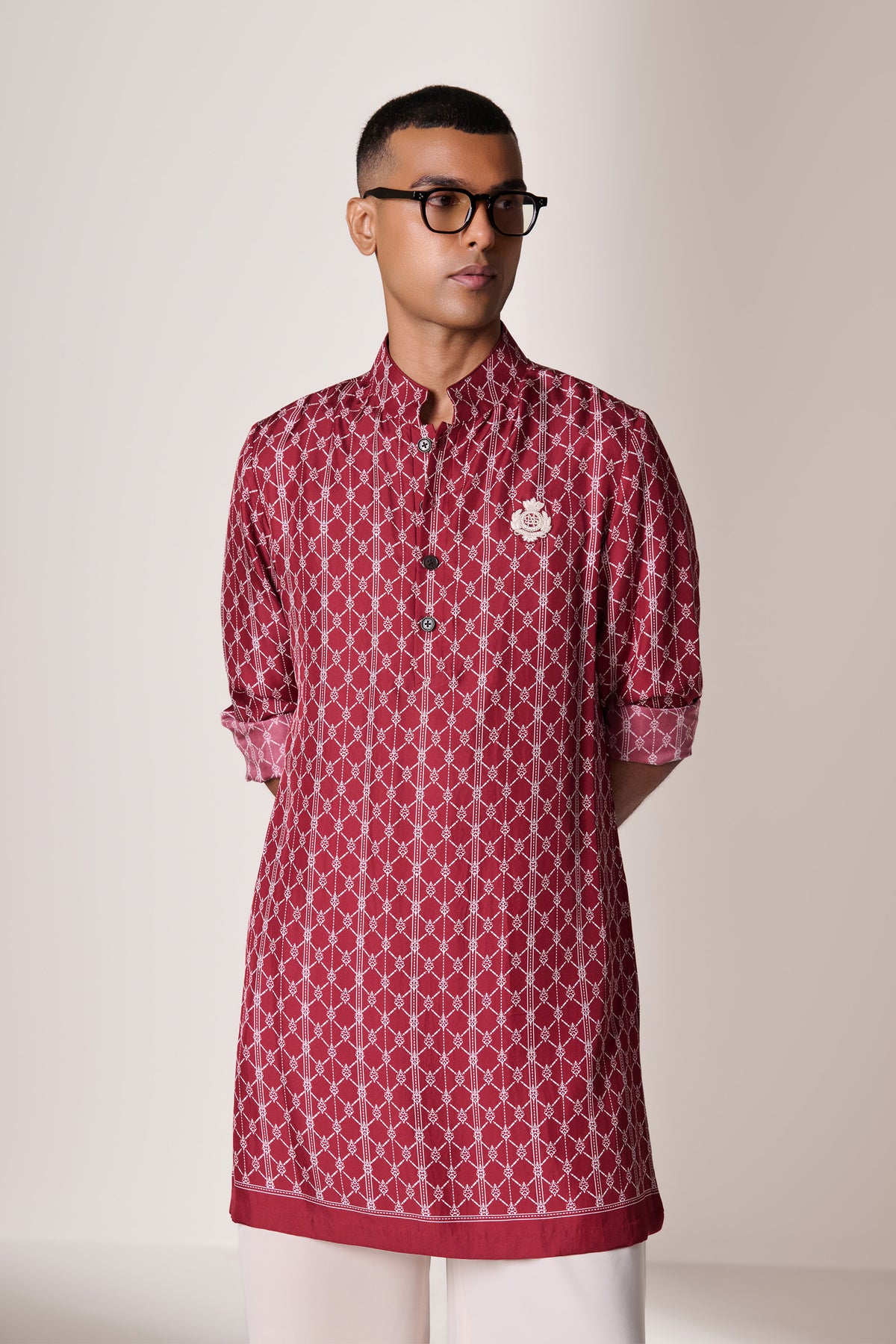 Cherry Silk Twill Adamas Printed Kurta