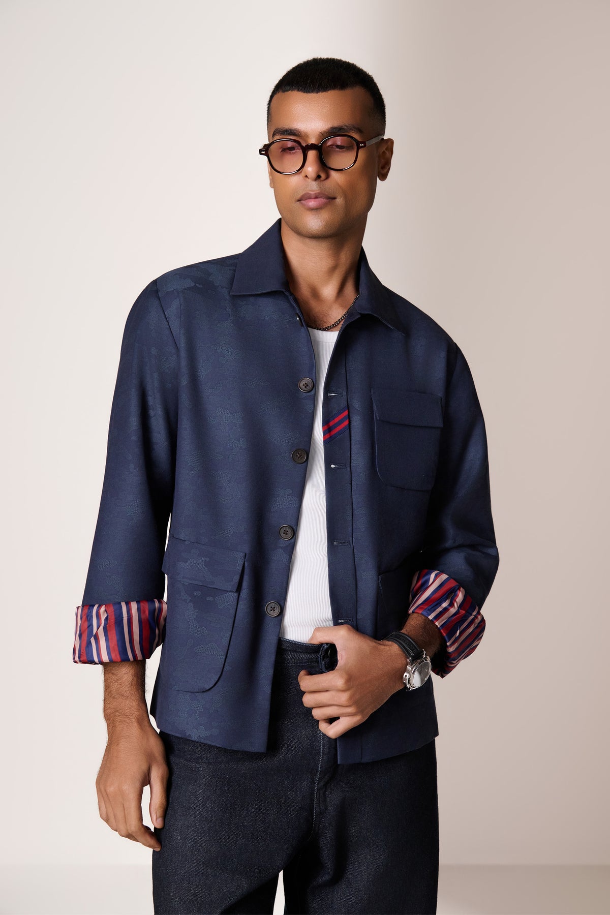 Navy Camo Detail Shacket