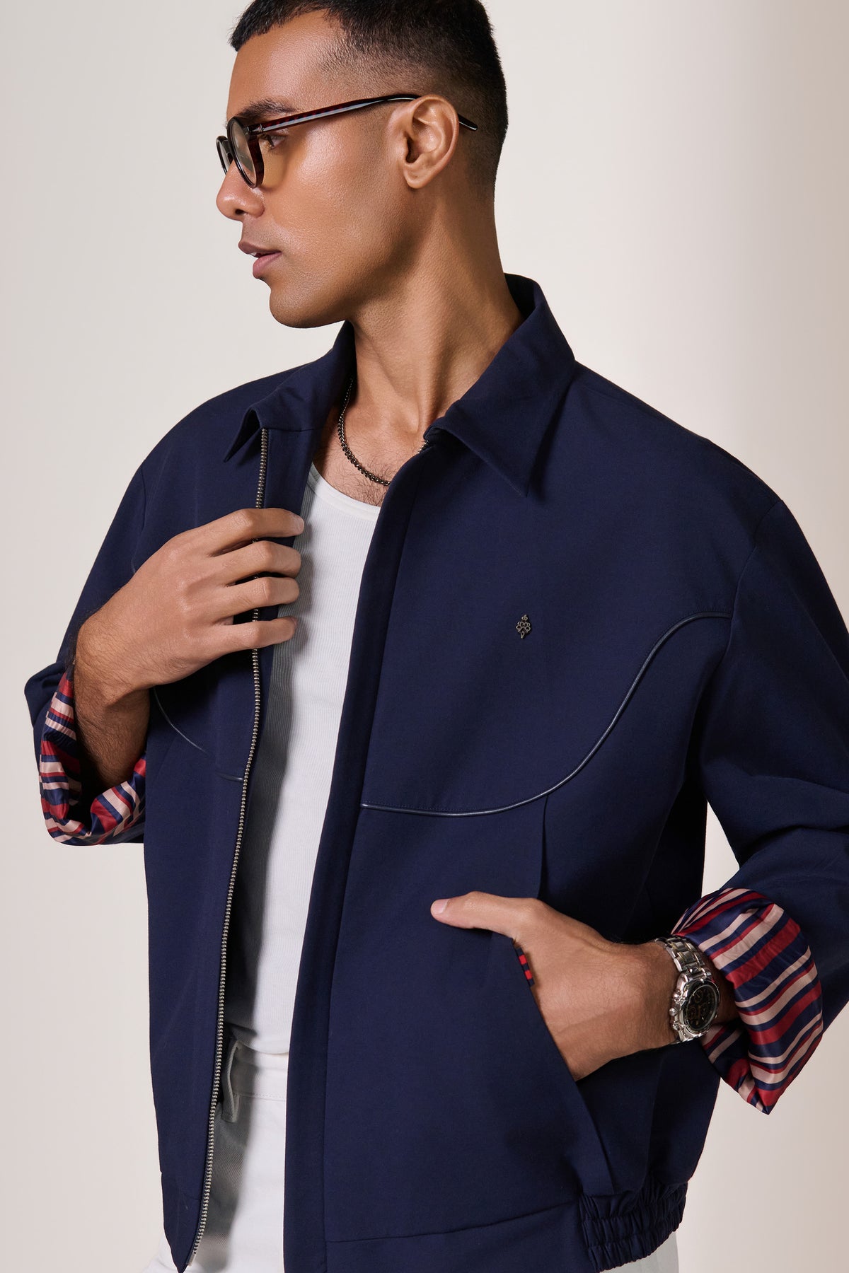 Navy Front Yoke Detail Jacket