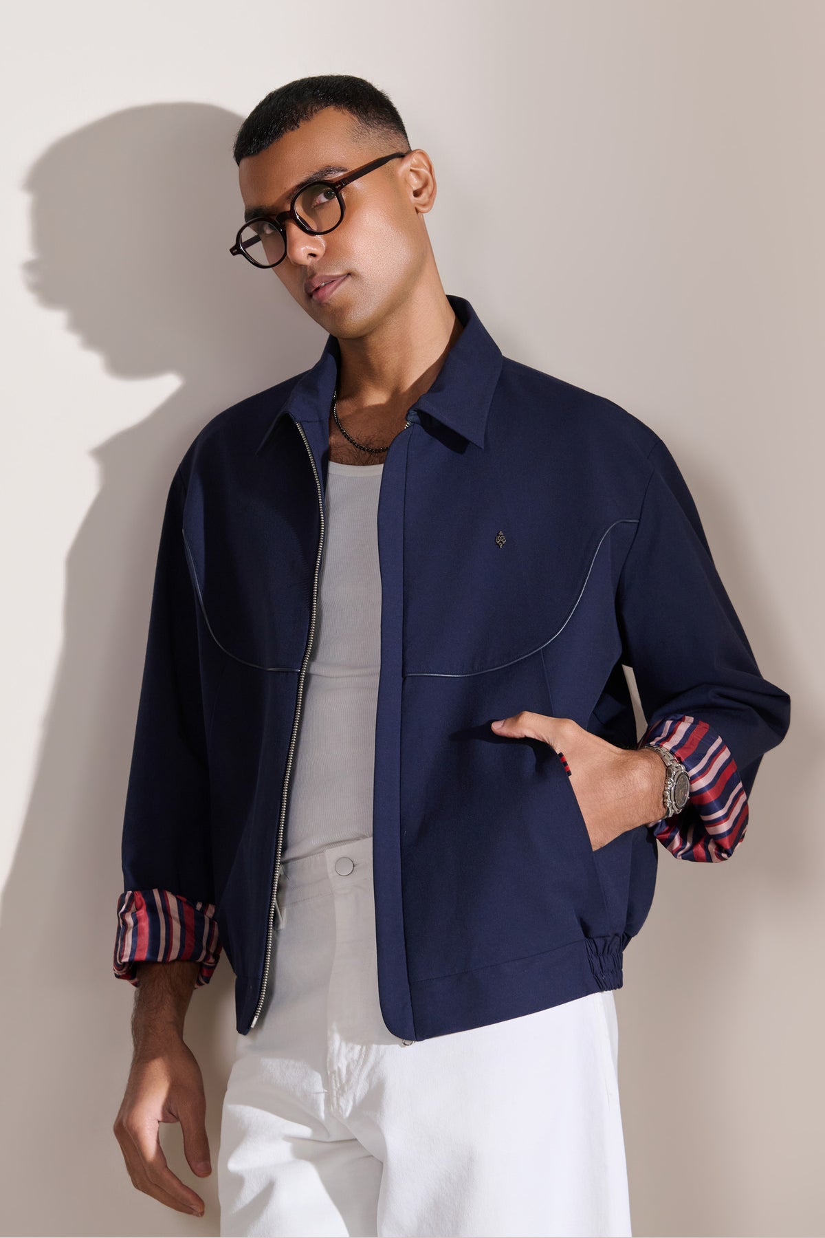 Navy Front Yoke Detail Jacket