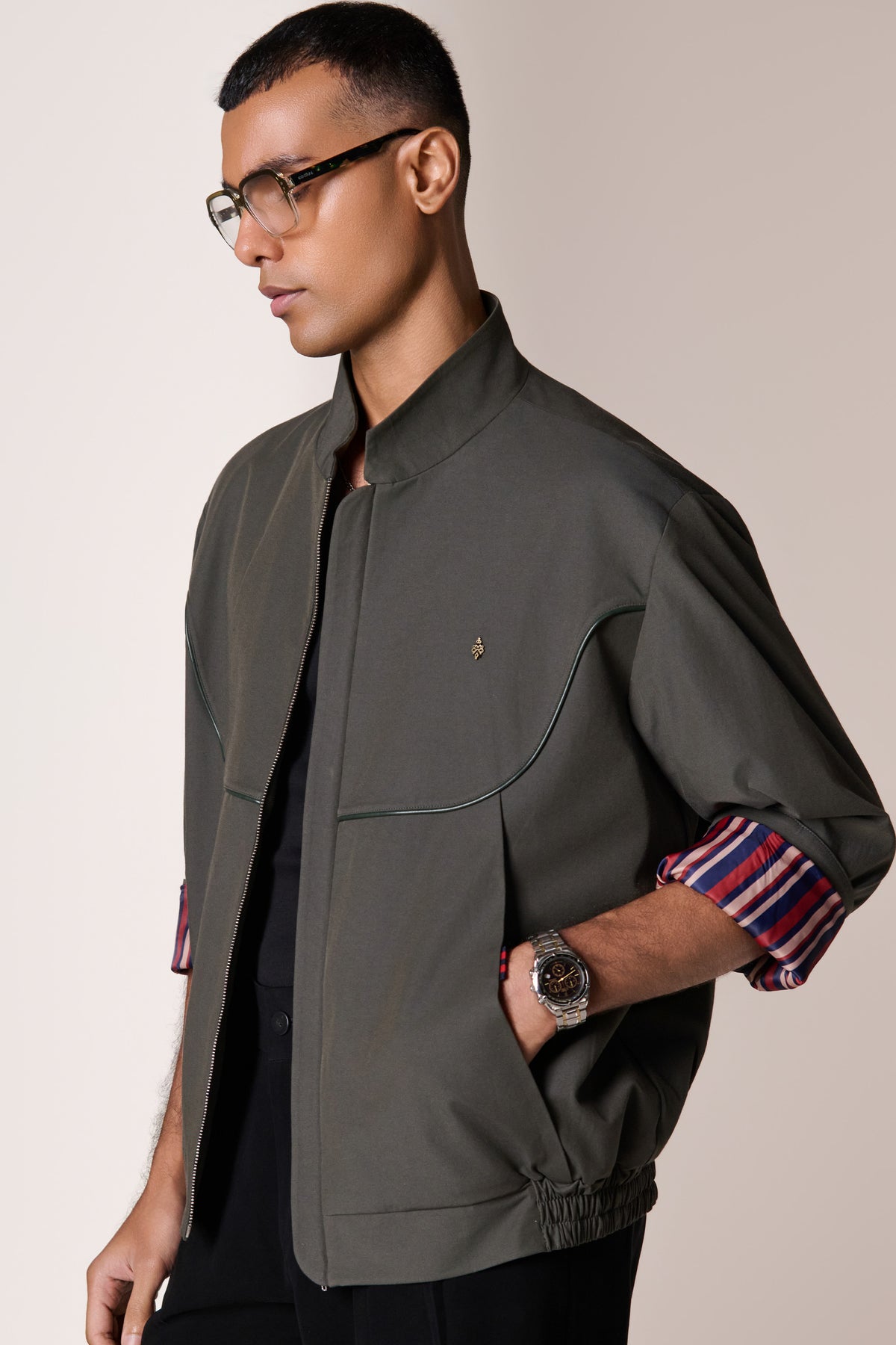 Olive Structured Bomber Jacket