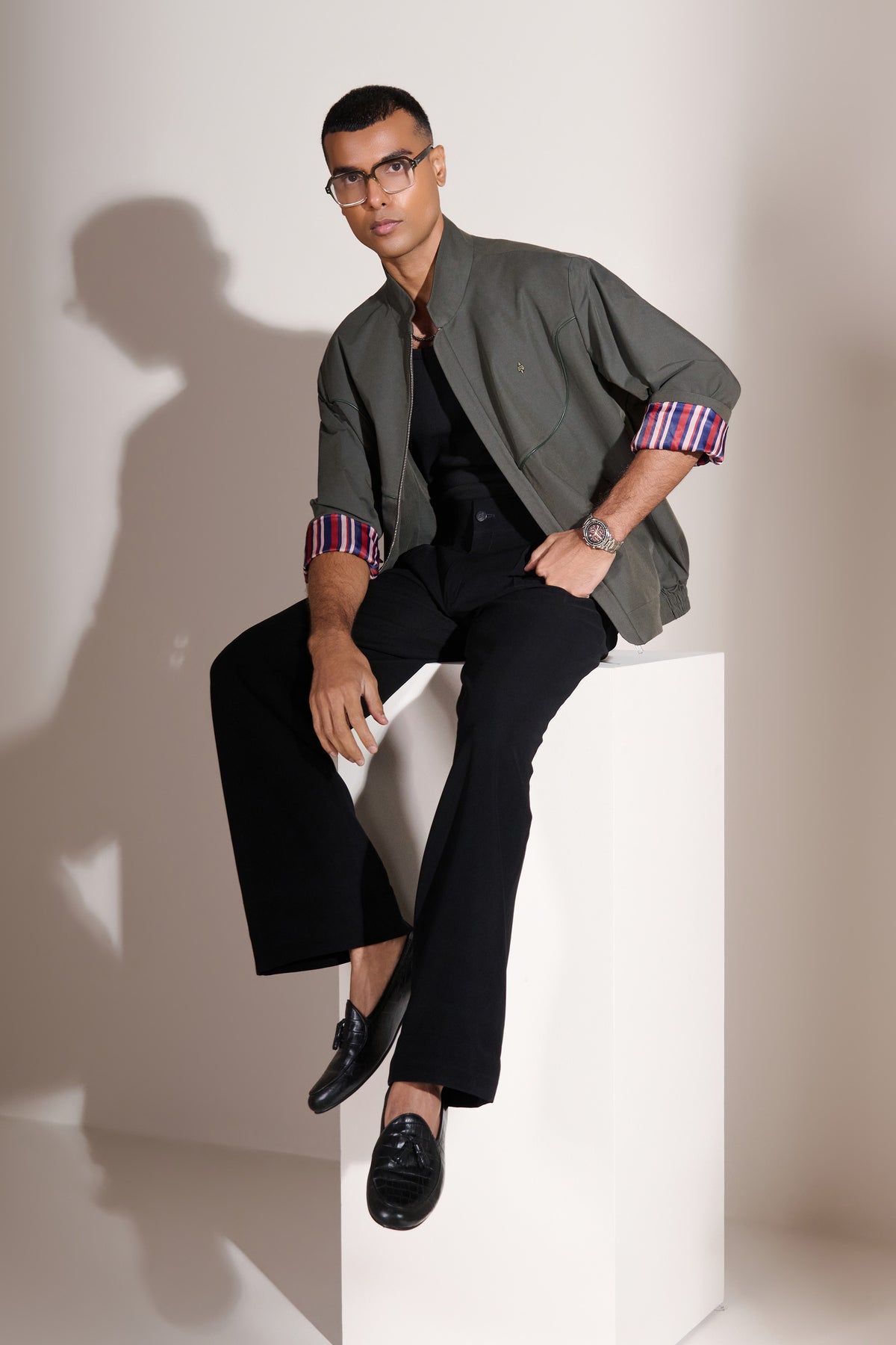 Olive Structured Bomber Jacket