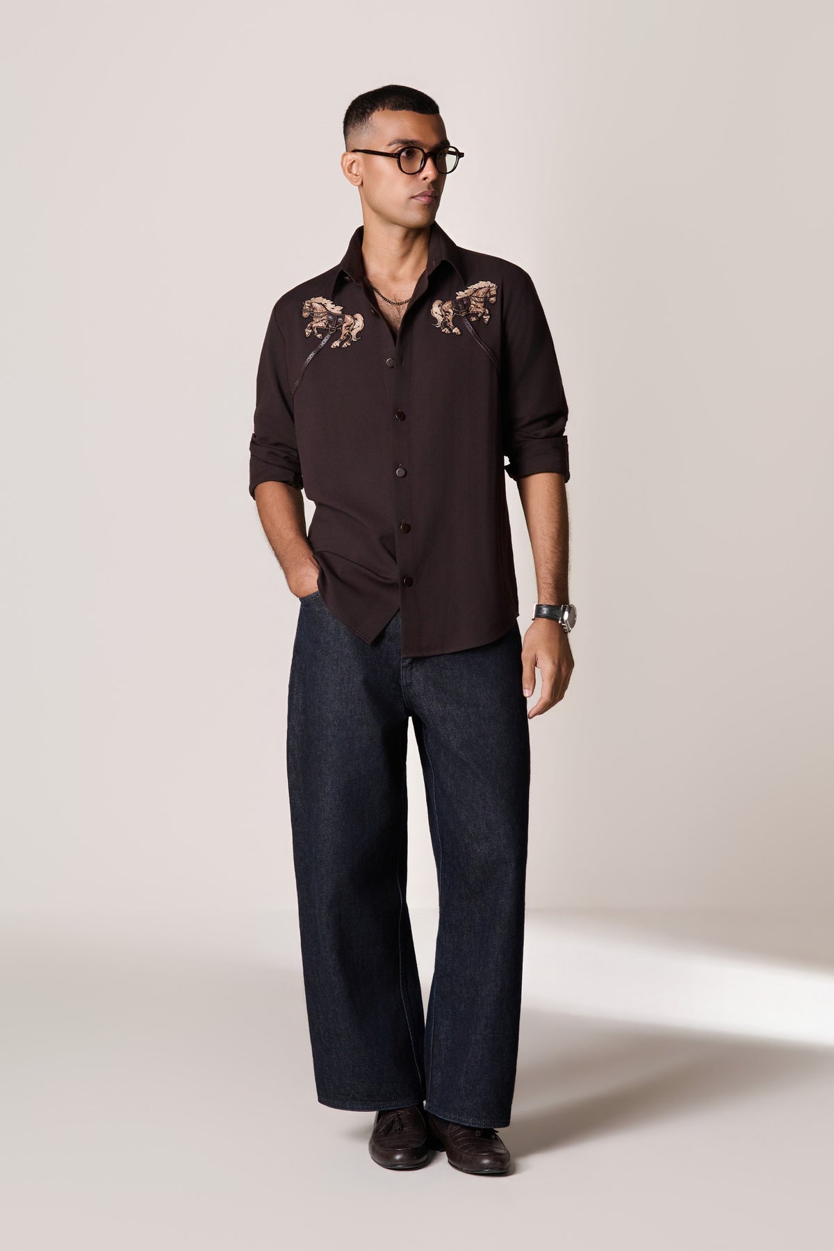 Brown Horse Embroidered Shirt