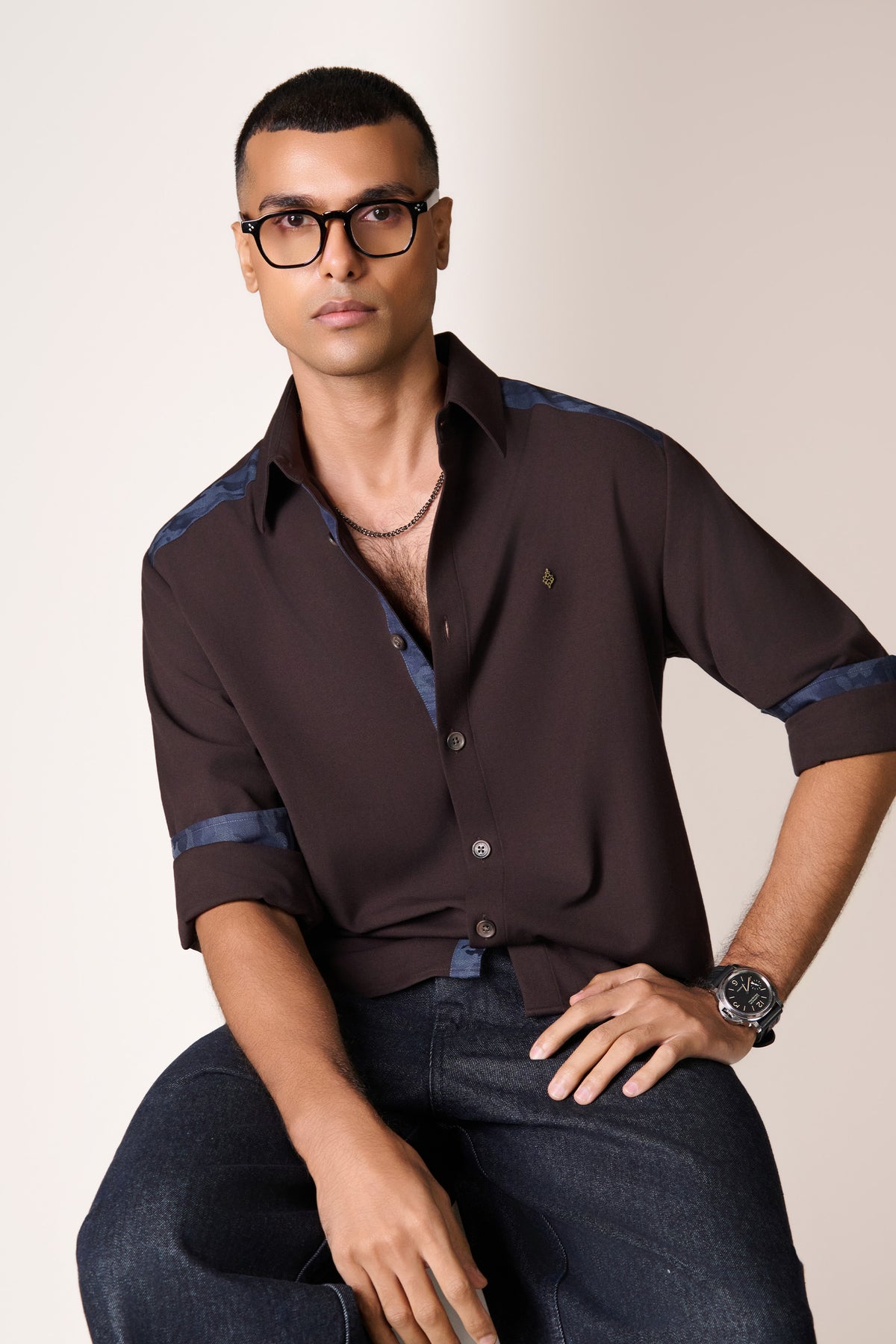 Brown Camo Denim Detail Shirt