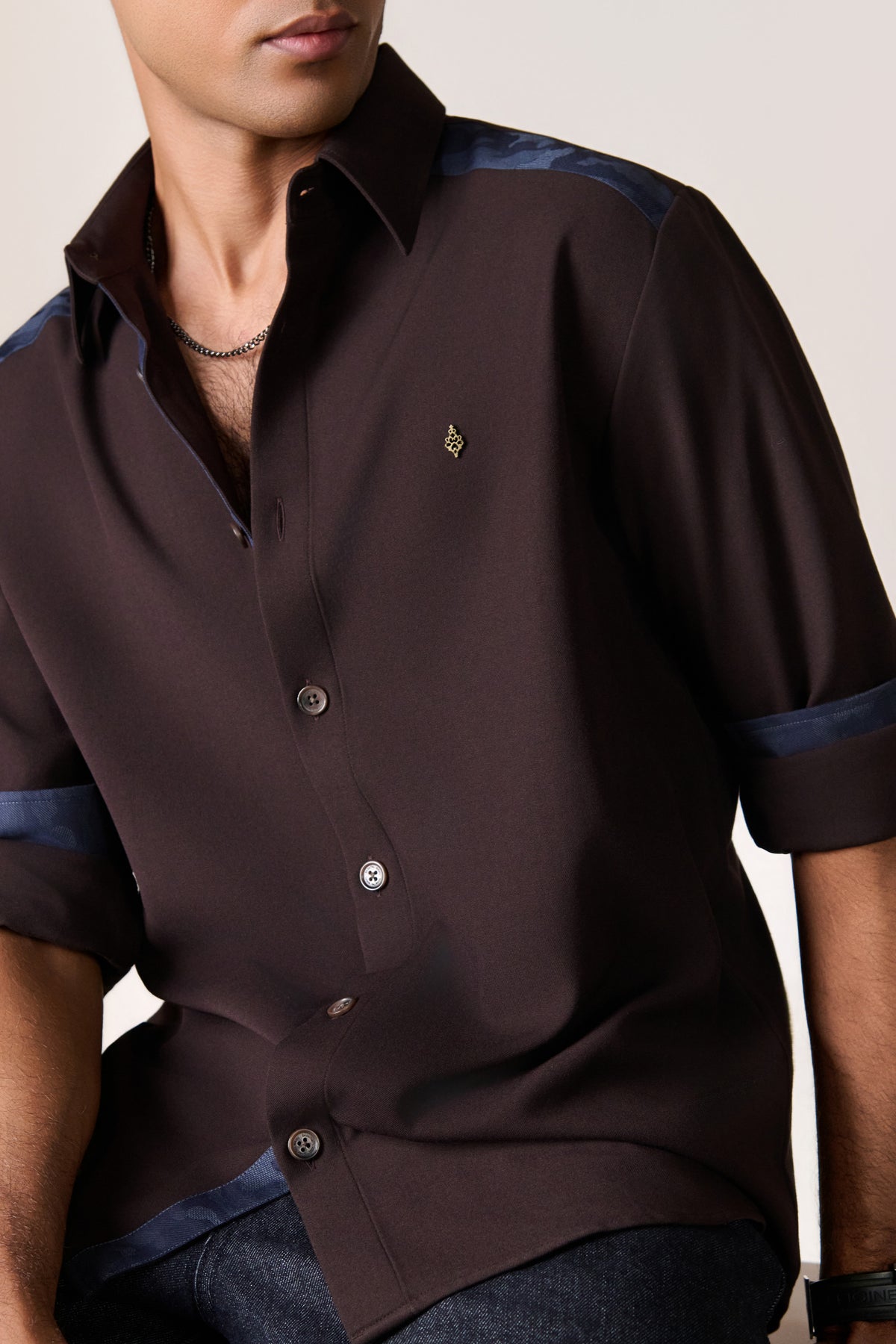 Brown Camo Denim Detail Shirt