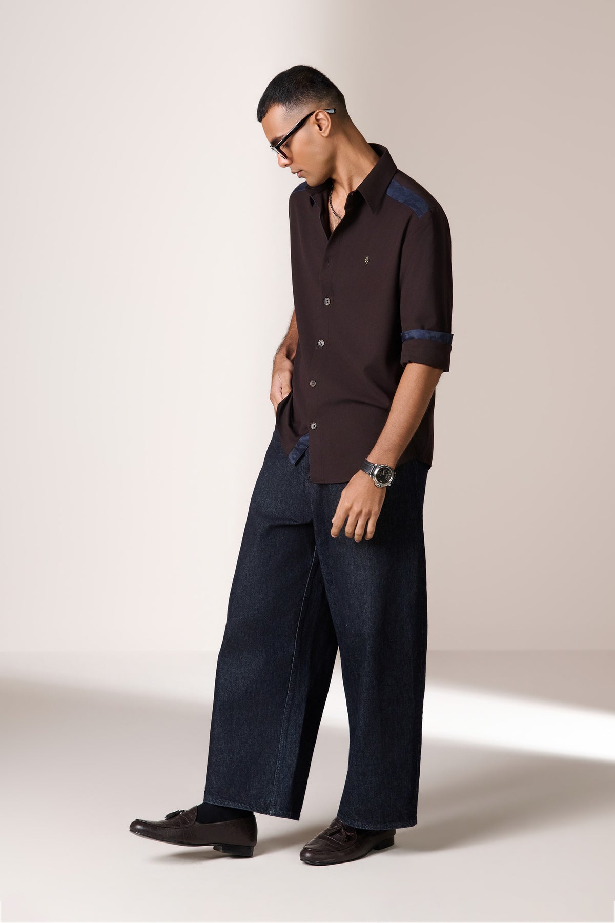 Brown Camo Denim Detail Shirt