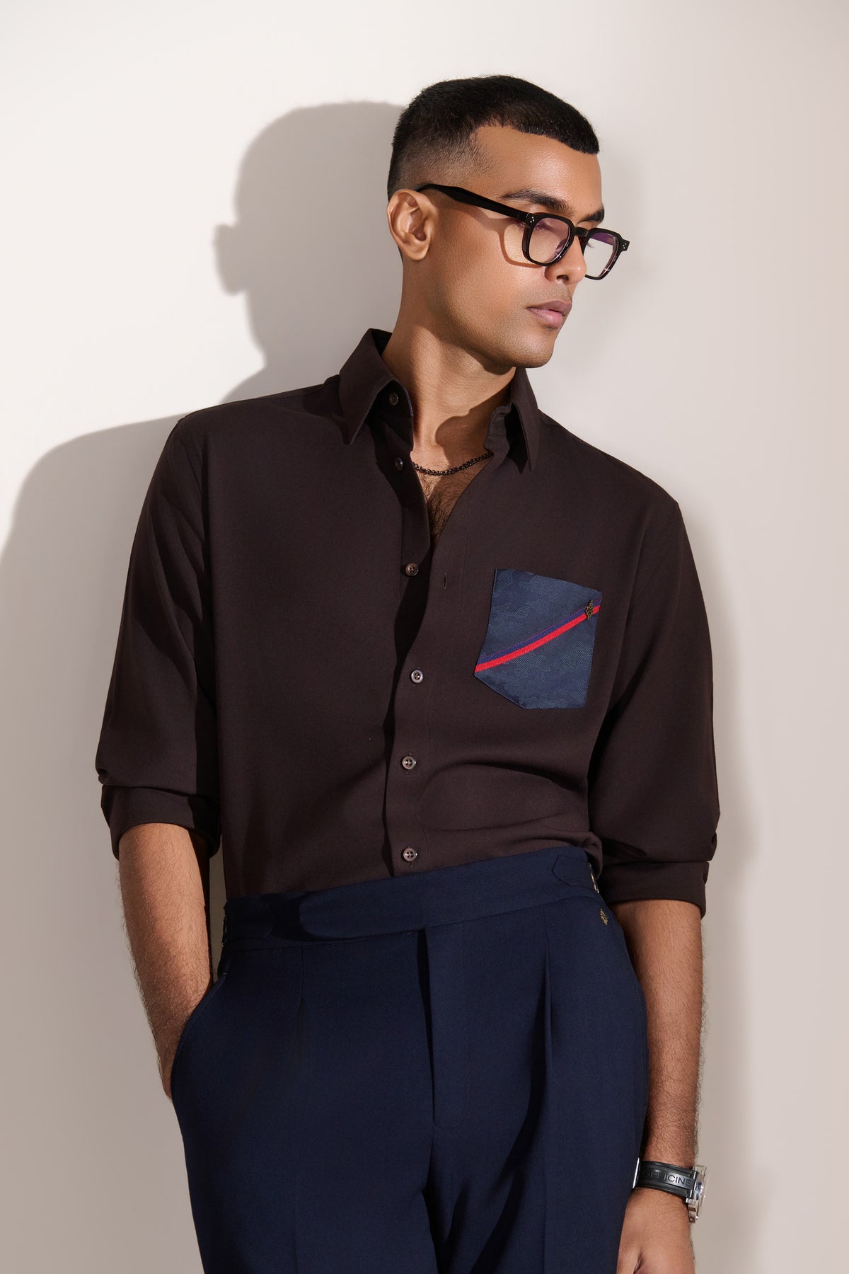 Brown Printed Pocket Detail Shirt