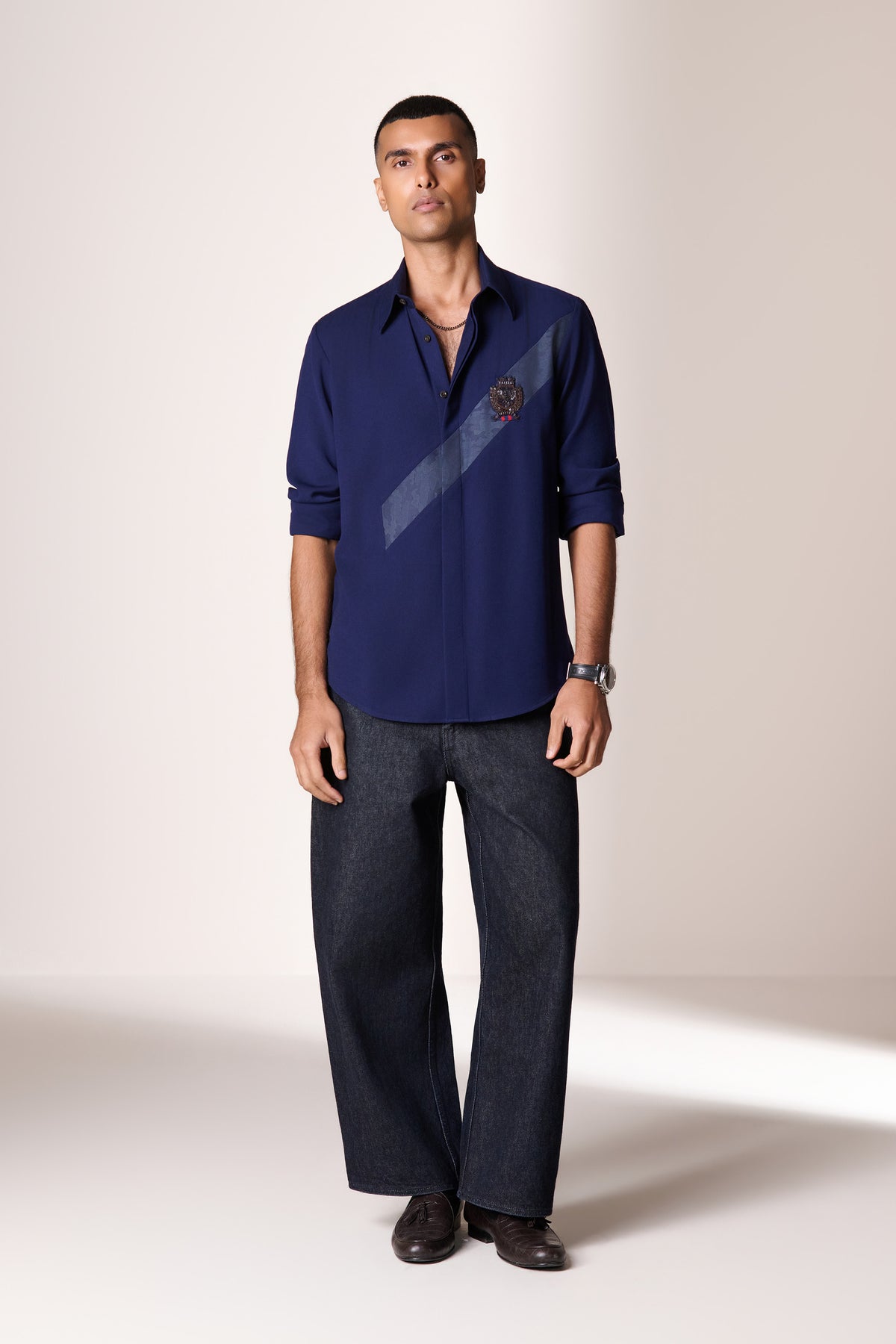 Navy Camo Crest Detail Shirt