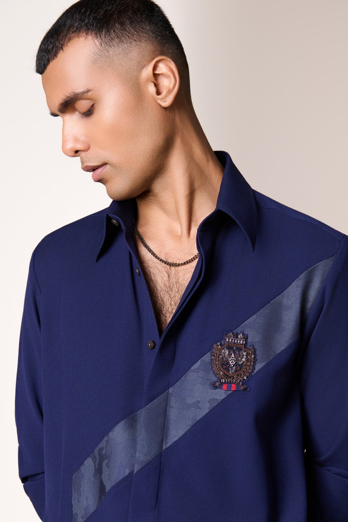 Navy Camo Crest Detail Shirt