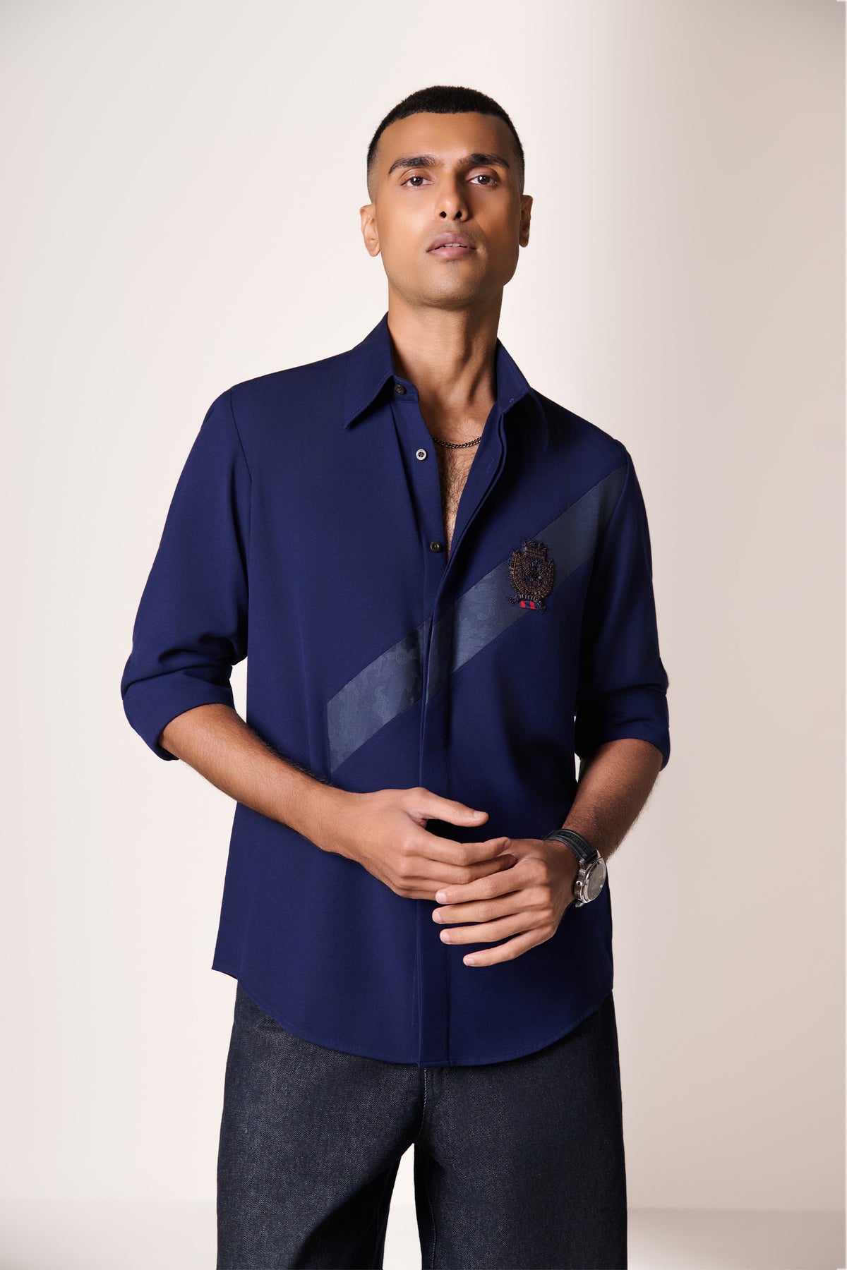 Navy Camo Crest Detail Shirt