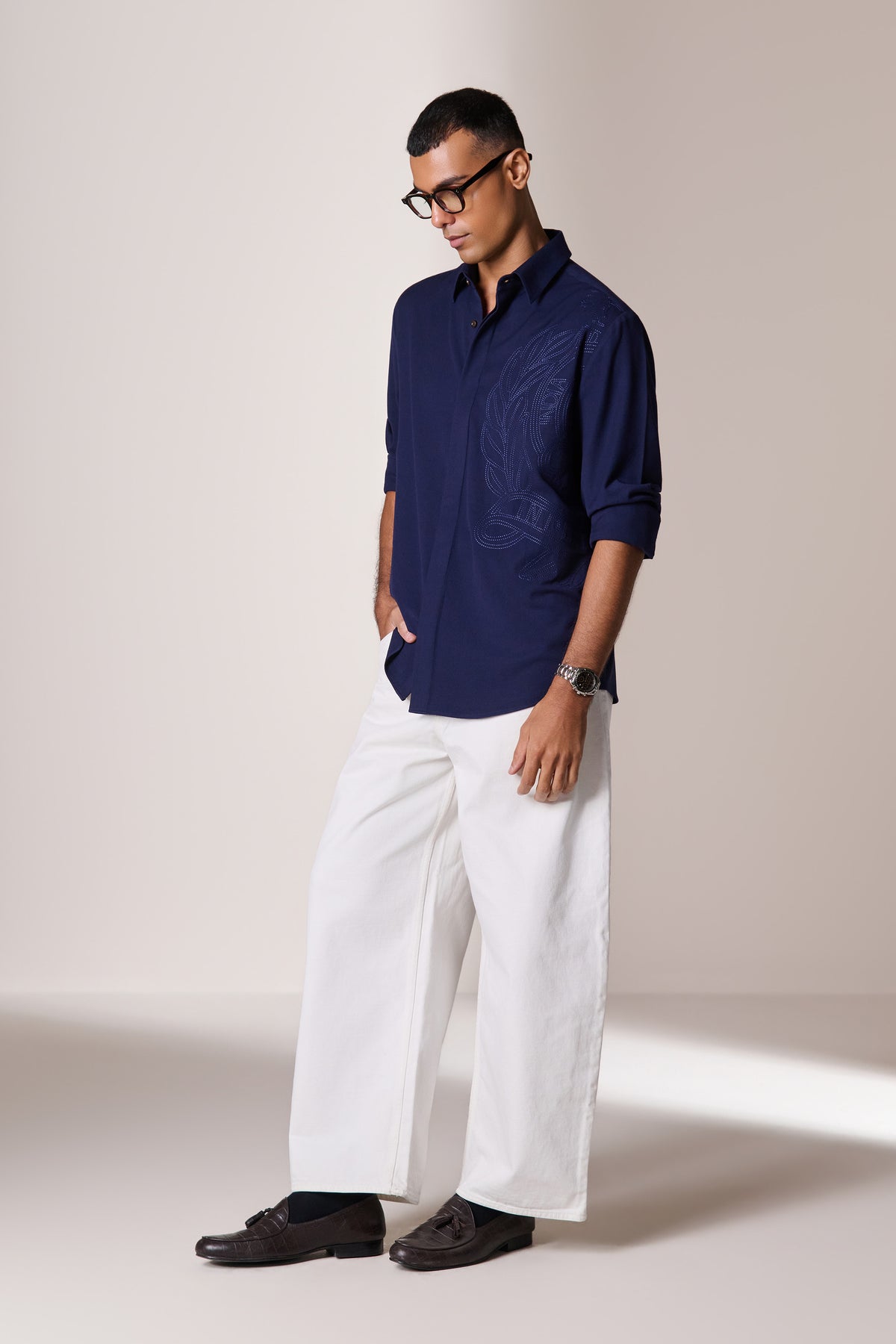 Navy Crest Embroidered Shirt