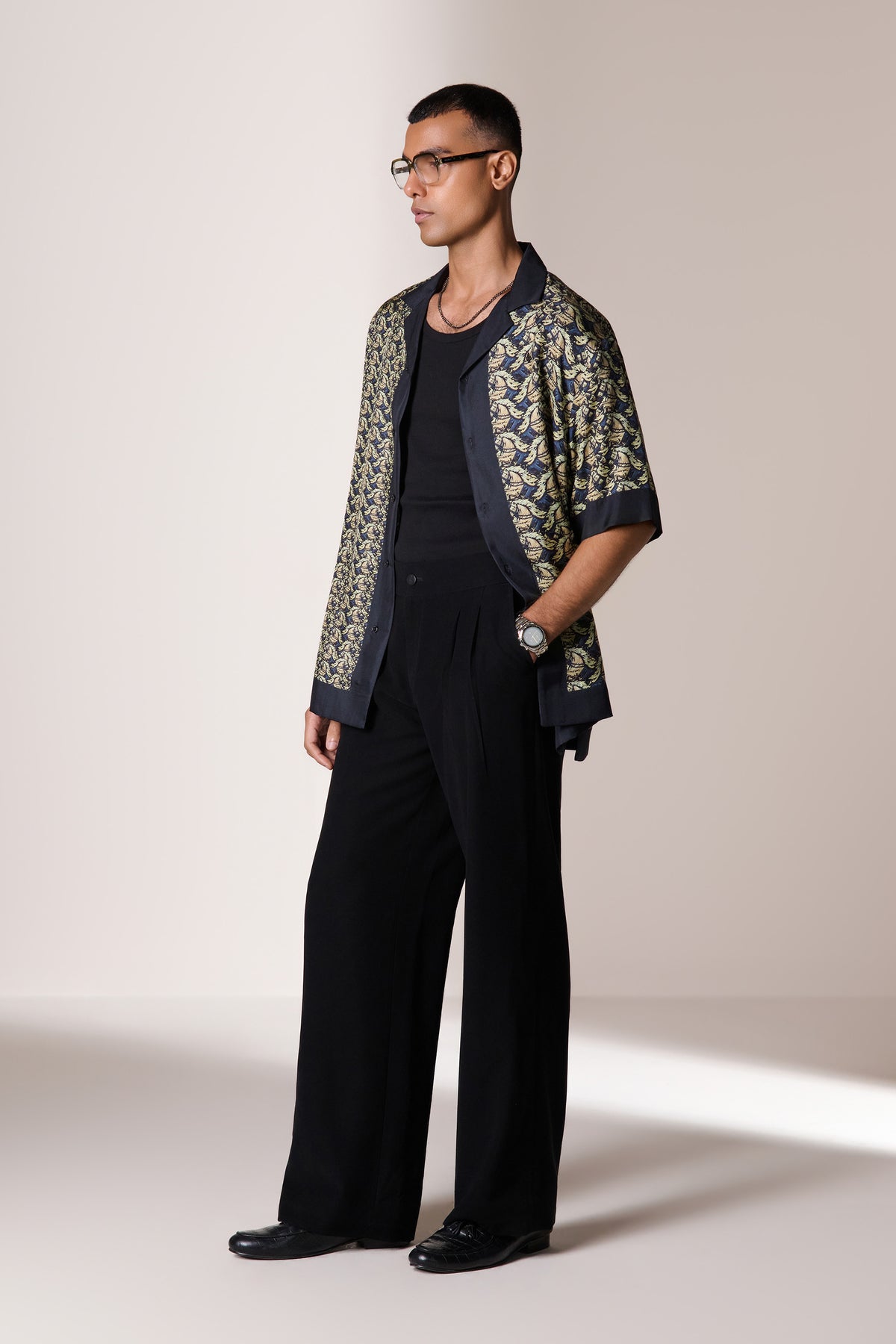 Multi Equestrian Print Silk Resort Shirt