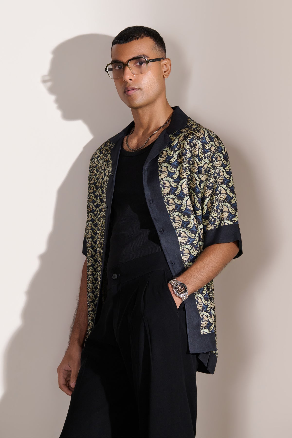 Multi Equestrian Print Silk Resort Shirt