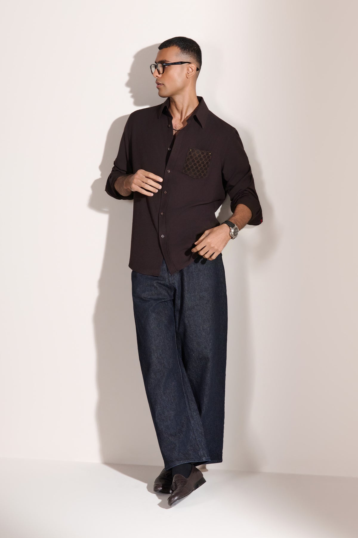 Brown Adamas Velvet Patch Shirt