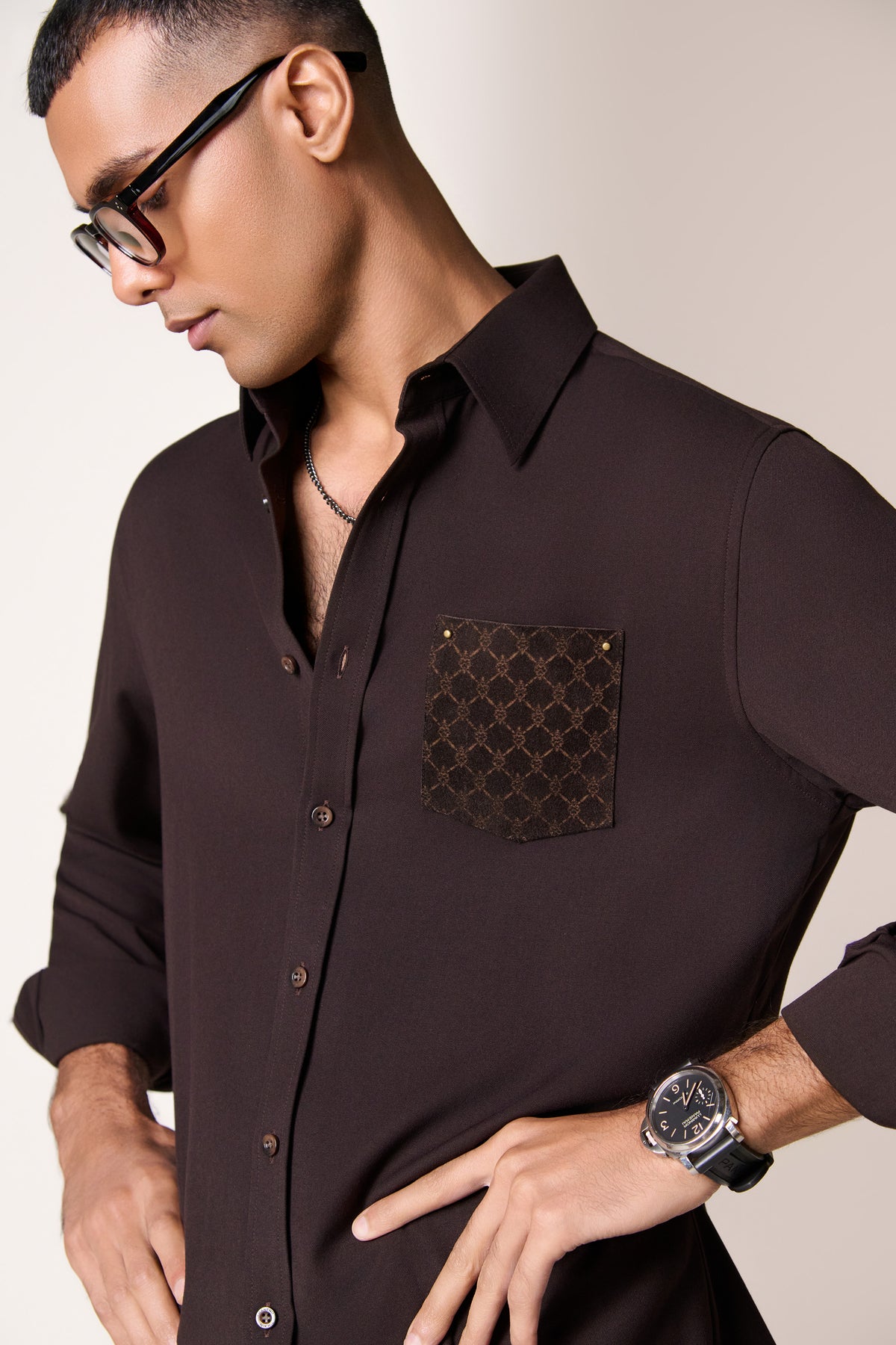 Brown Adamas Velvet Patch Shirt