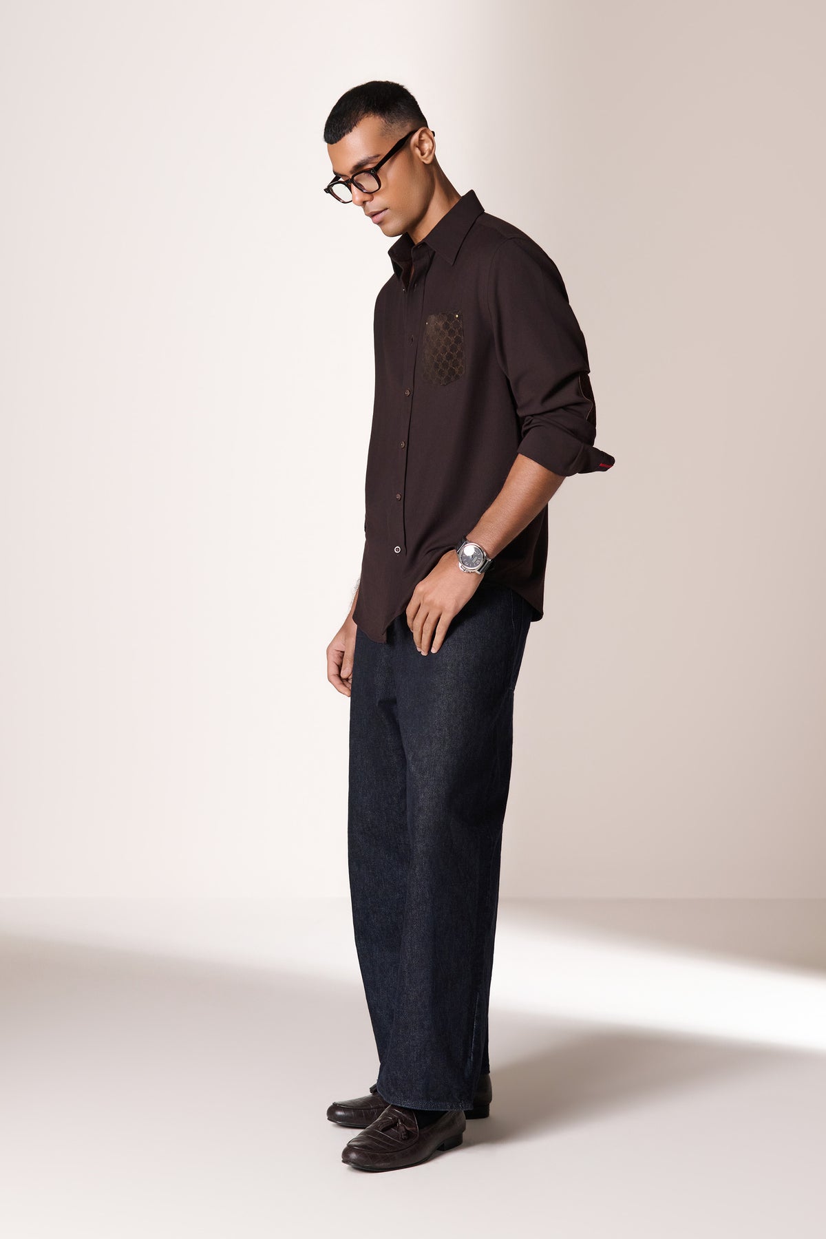 Brown Adamas Velvet Patch Shirt