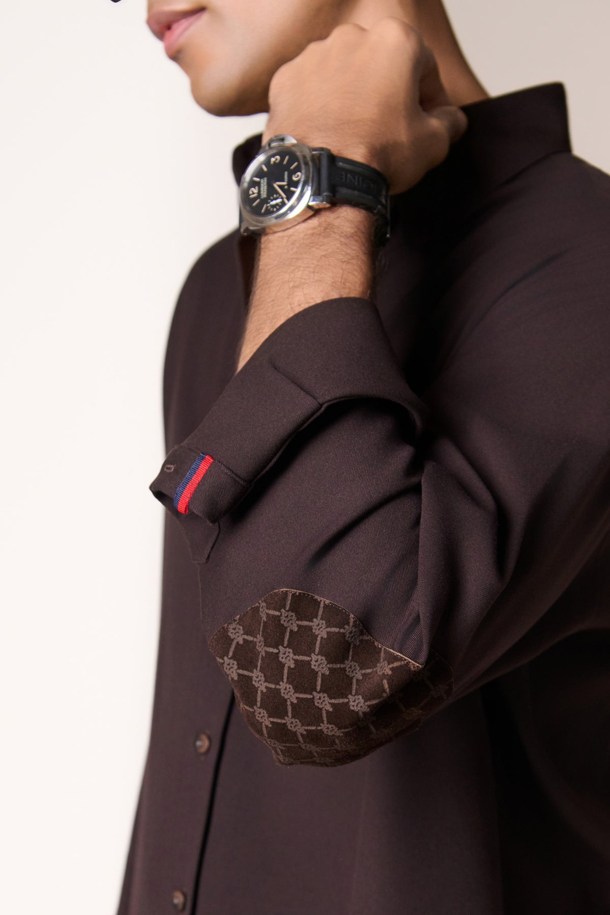 Brown Adamas Velvet Patch Shirt