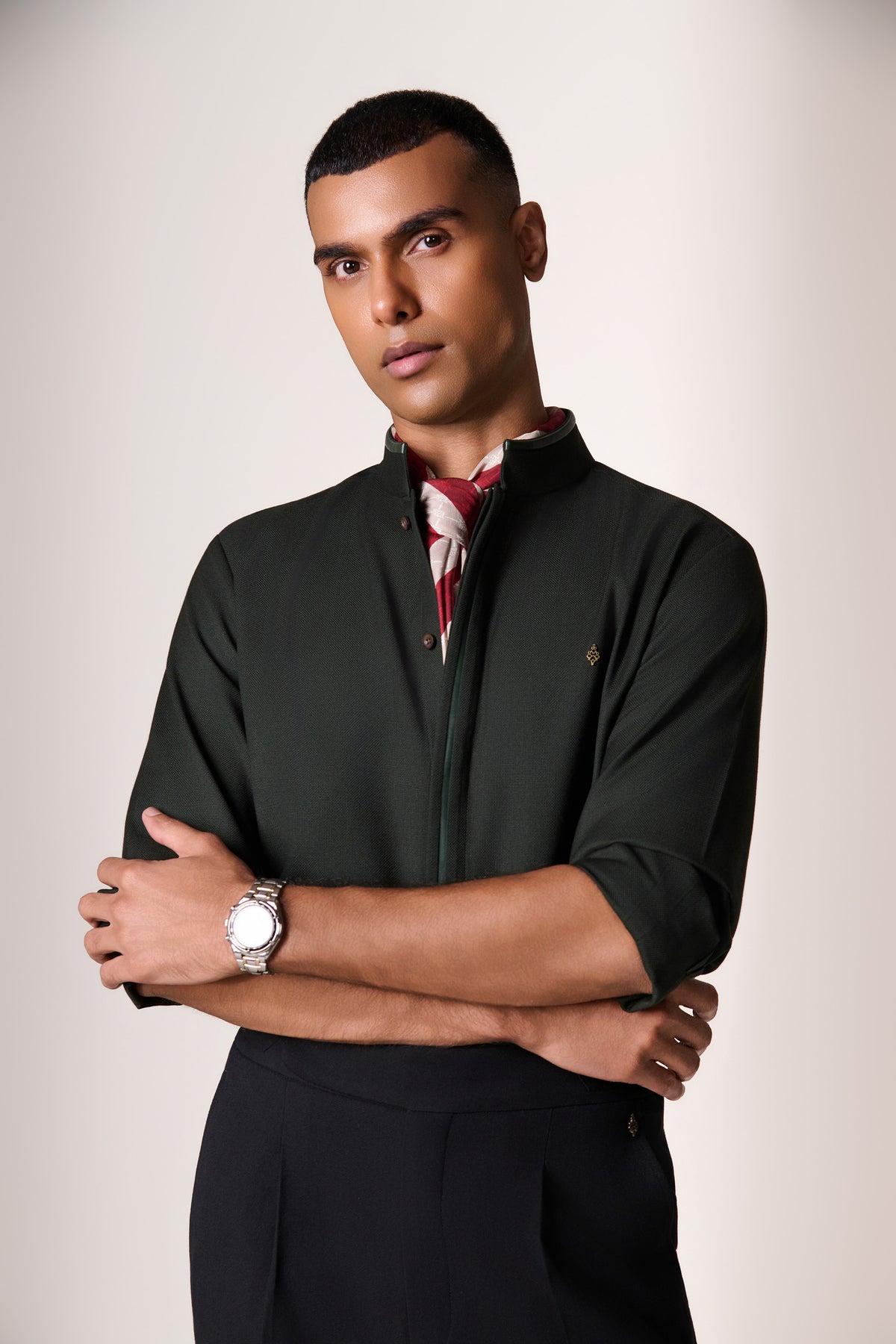 Military Green Leather Placket Shirt