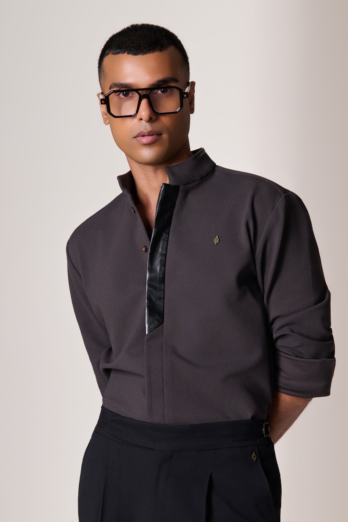 Grey Leather Placket Detail