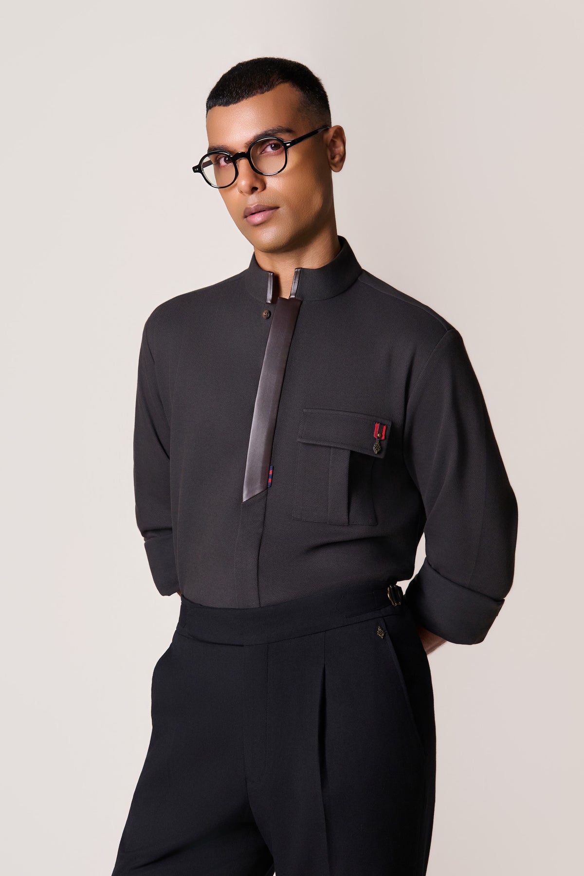 Choco Leather Placket Pocket Shirt