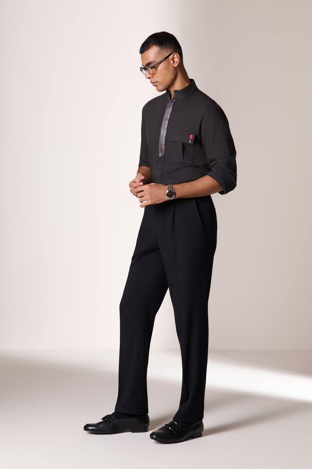 Choco Leather Placket Pocket Shirt